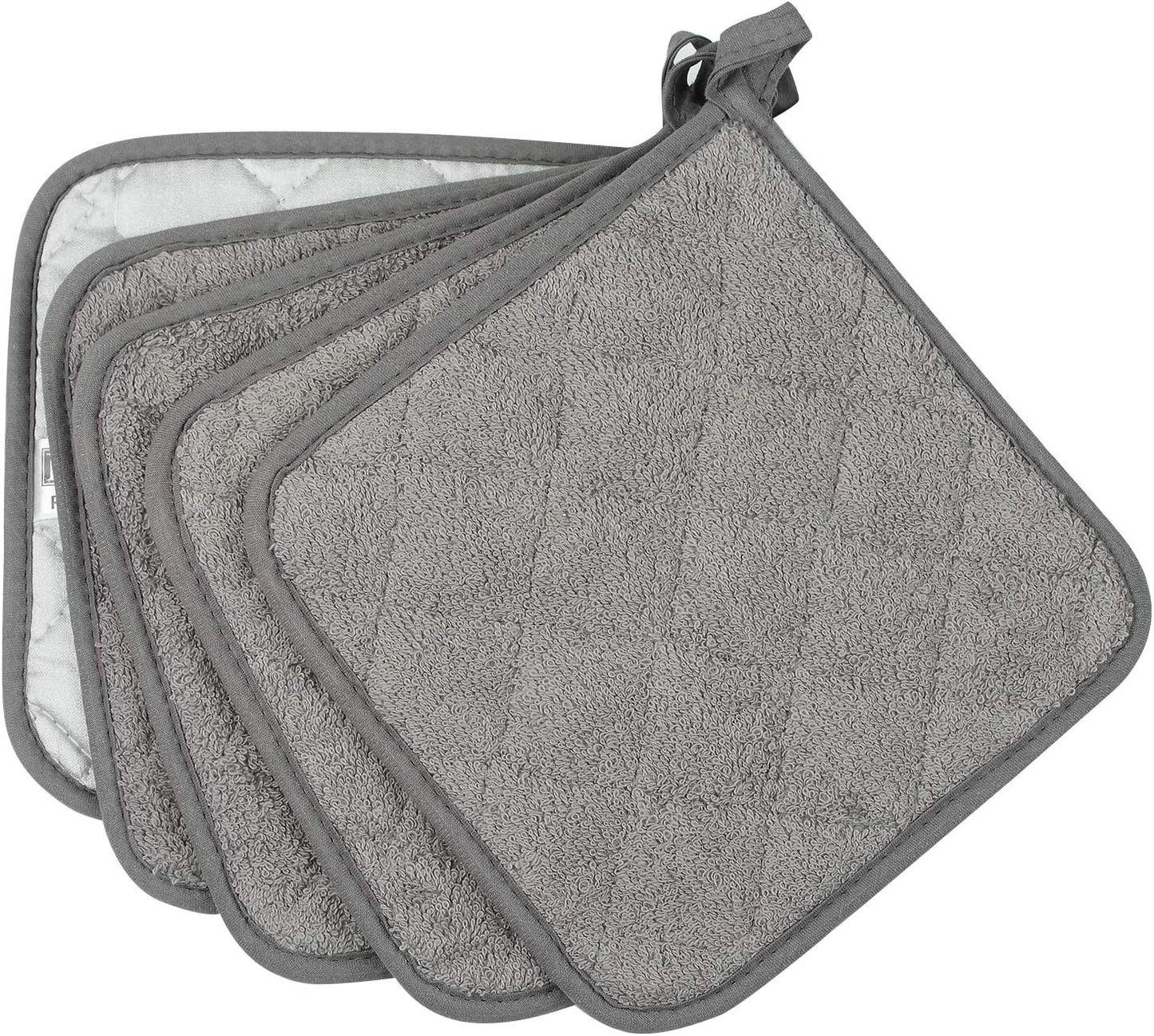 100% Cotton Kitchen Everyday Basic Terry Pot Holder Heat Resistant Coaster Potholder for Cooking and Baking Set of 5 Grey