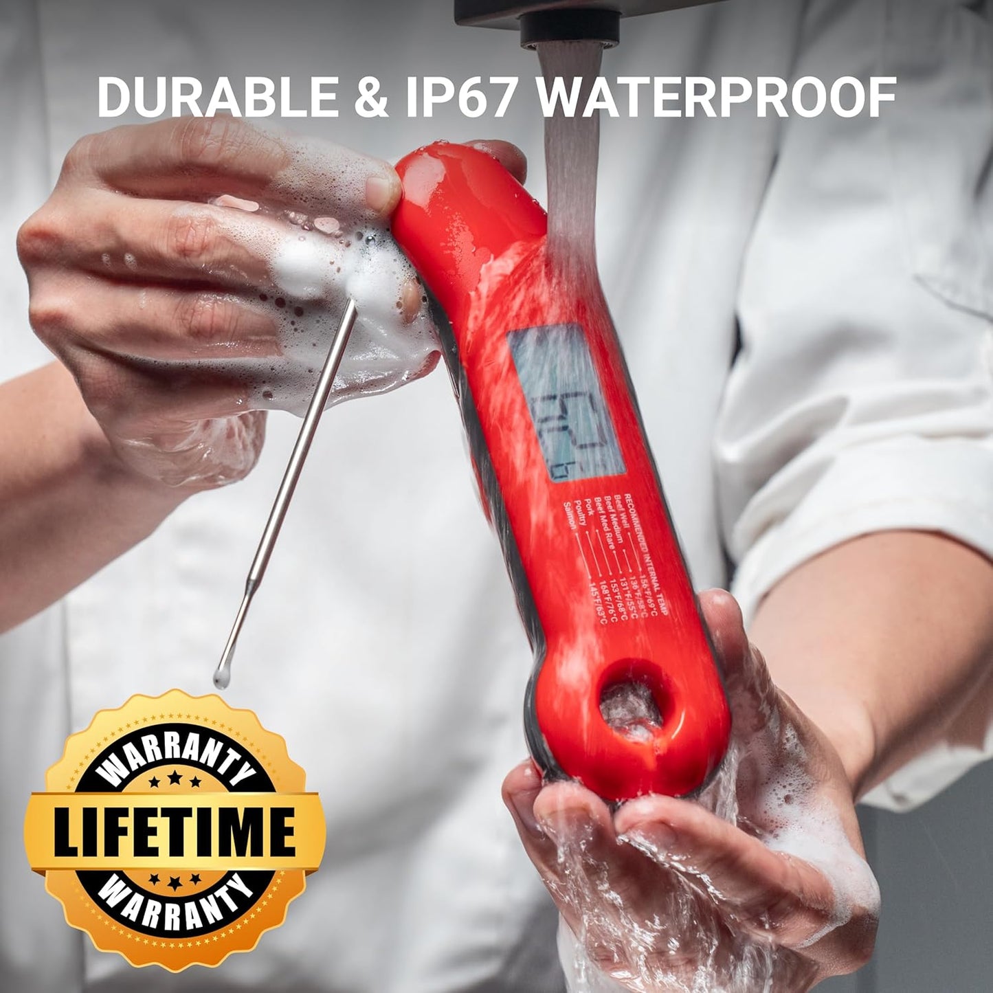 Professional Meat Thermometer Digital, Ultra-Fast 0.5 Sec Instant Read, NIST Certified ±0.5°F Accuracy, 100% Waterproof, Auto-Rotate Backlit Display, Stocking Stuffers for Men Christmas Gifts for Men