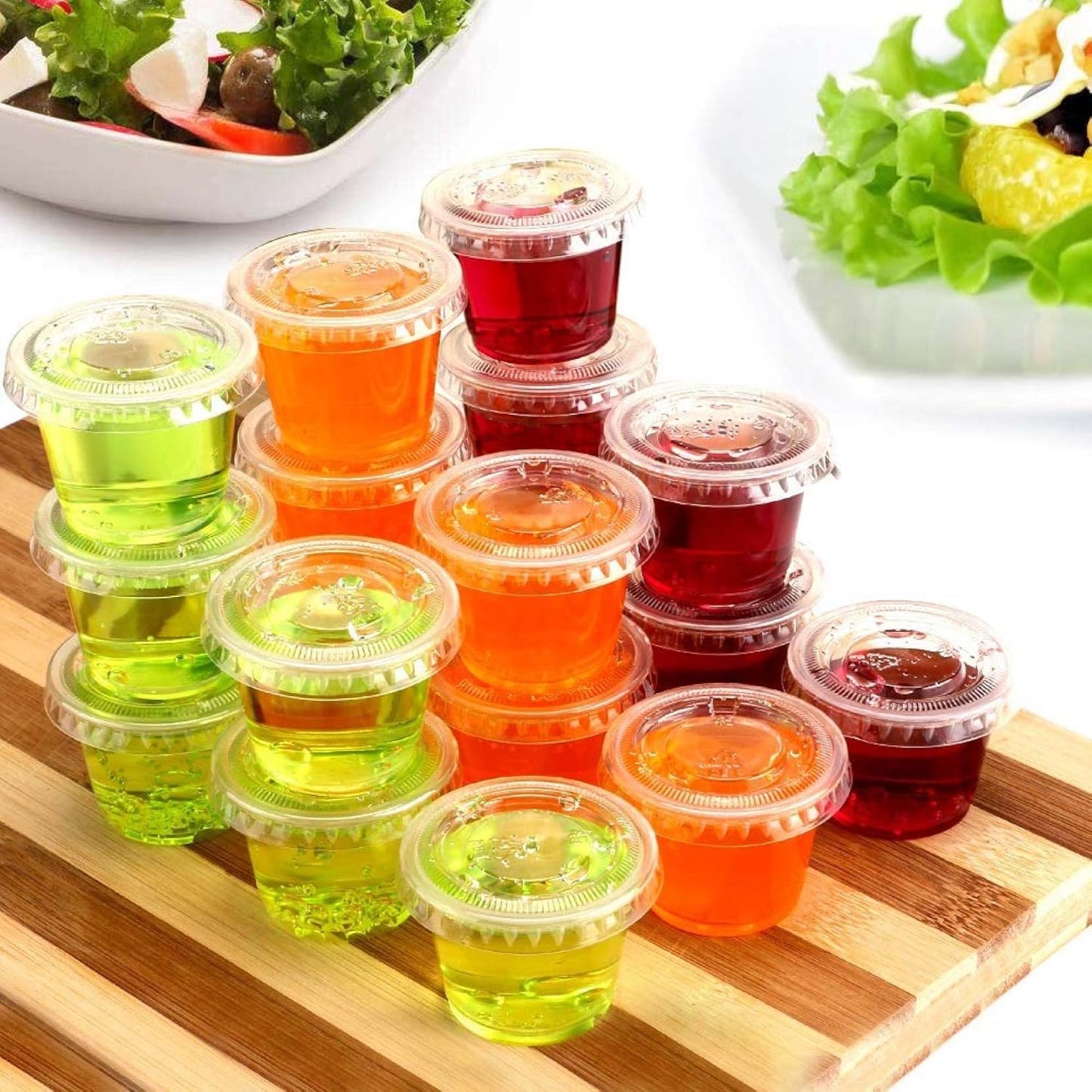TashiBox 200 Sets - 1 Ounce Jello Shot Cups with Lids, Plastic Souffle Portion Cups with Lids, Clear