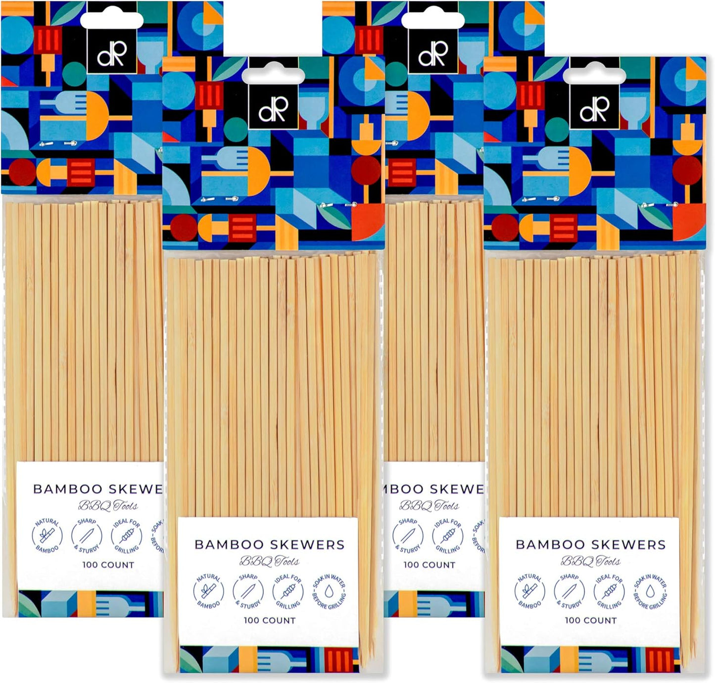 DecorRack Natural Bamboo Skewer Sticks, 400 Pack of 6 inch Organic Wooden Barbecue Kabob Skewers, Best for Grill, BBQ, Kebab, Marshmallow Roasting or Fruit Sticks