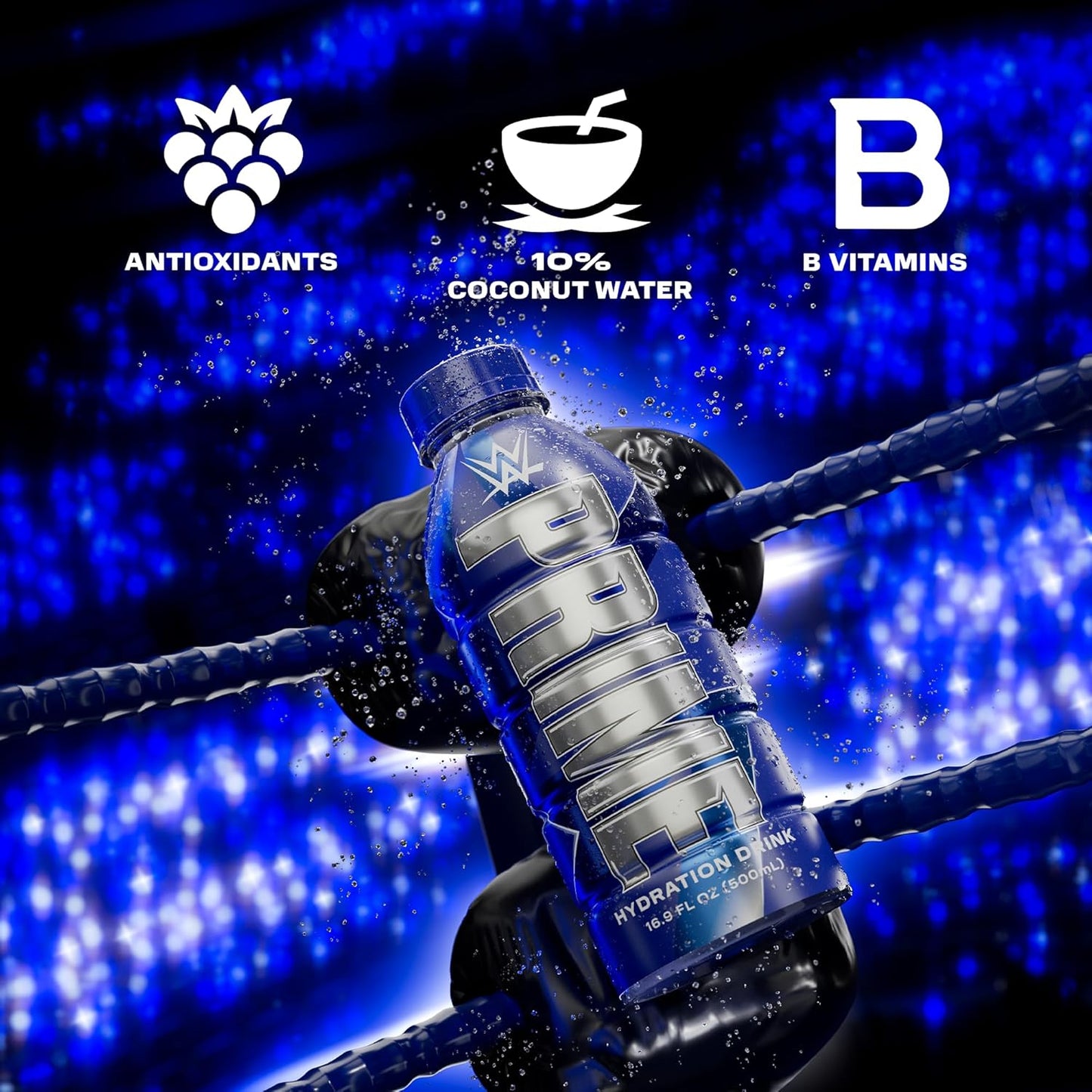 PRIME Hydration, WWE Sports Drinks, Electrolyte Enhanced for Replenishing Fluids, 250mg BCAAs, B Vitamins, Antioxidants, Low Sugar, 16.9 Fl Oz, 12 Pack