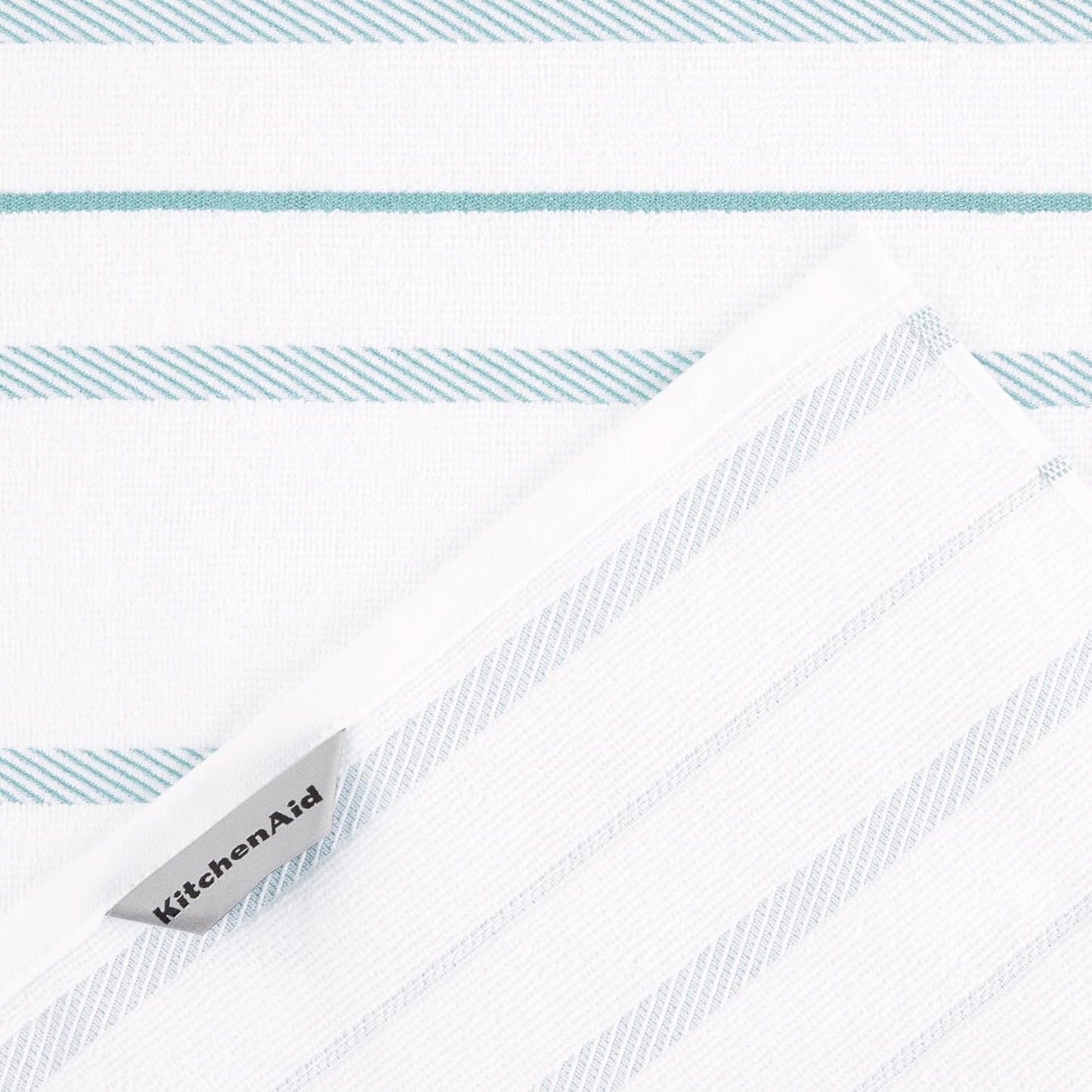 KitchenAid Albany Kitchen Towel 4-Pack Set, Mineral Water Aqua/White, 16"x26"