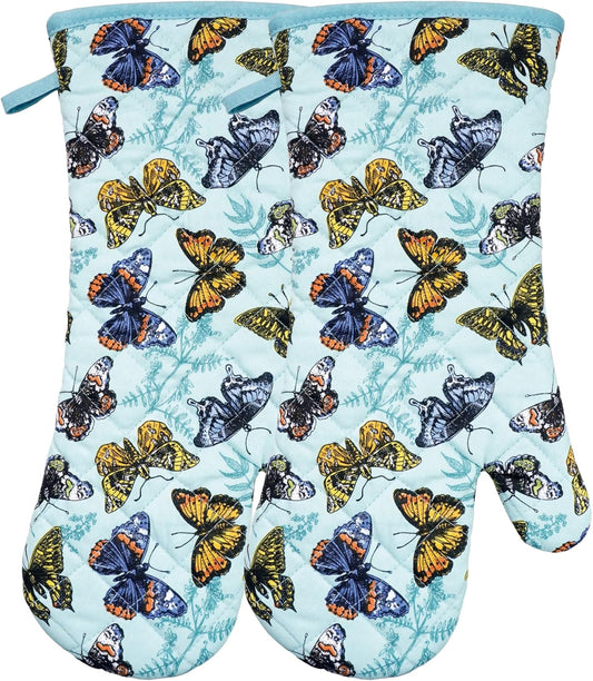 Oven Mitts Cotton Fashion Cute Butterfly Design 1pair Heat Resistant Oven Gloves Safe Cooking Baking Grilling Barbecue Machine Washable Pot Holders (Butterfly)