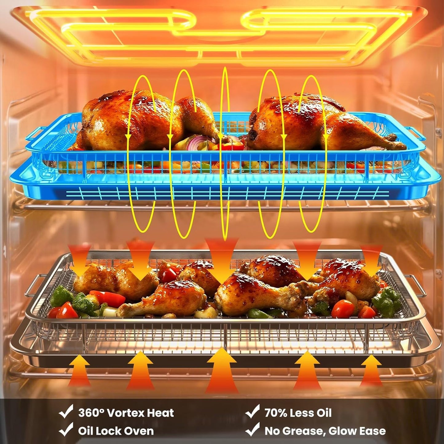 Extra Large Air Fryer Basket for Oven, 18.7"x12.8" Stainless Steel Baking Pan & Crisper Tray, Fits Whole Chicken, Commercial-Grade Oven Air Fryer with 30 Parchment Papers, Dishwasher Safe