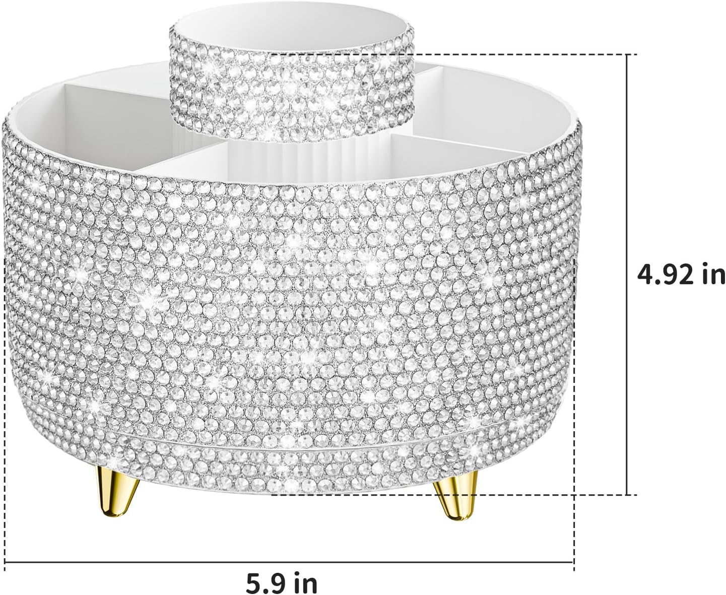 Bling 360° Rotate Makeup Brush Holder Organizer, Makeup Organizers Countertop, Makeup organization and Skincare Storage for Vanity, Gift for Women Girls (Bling dz-White)