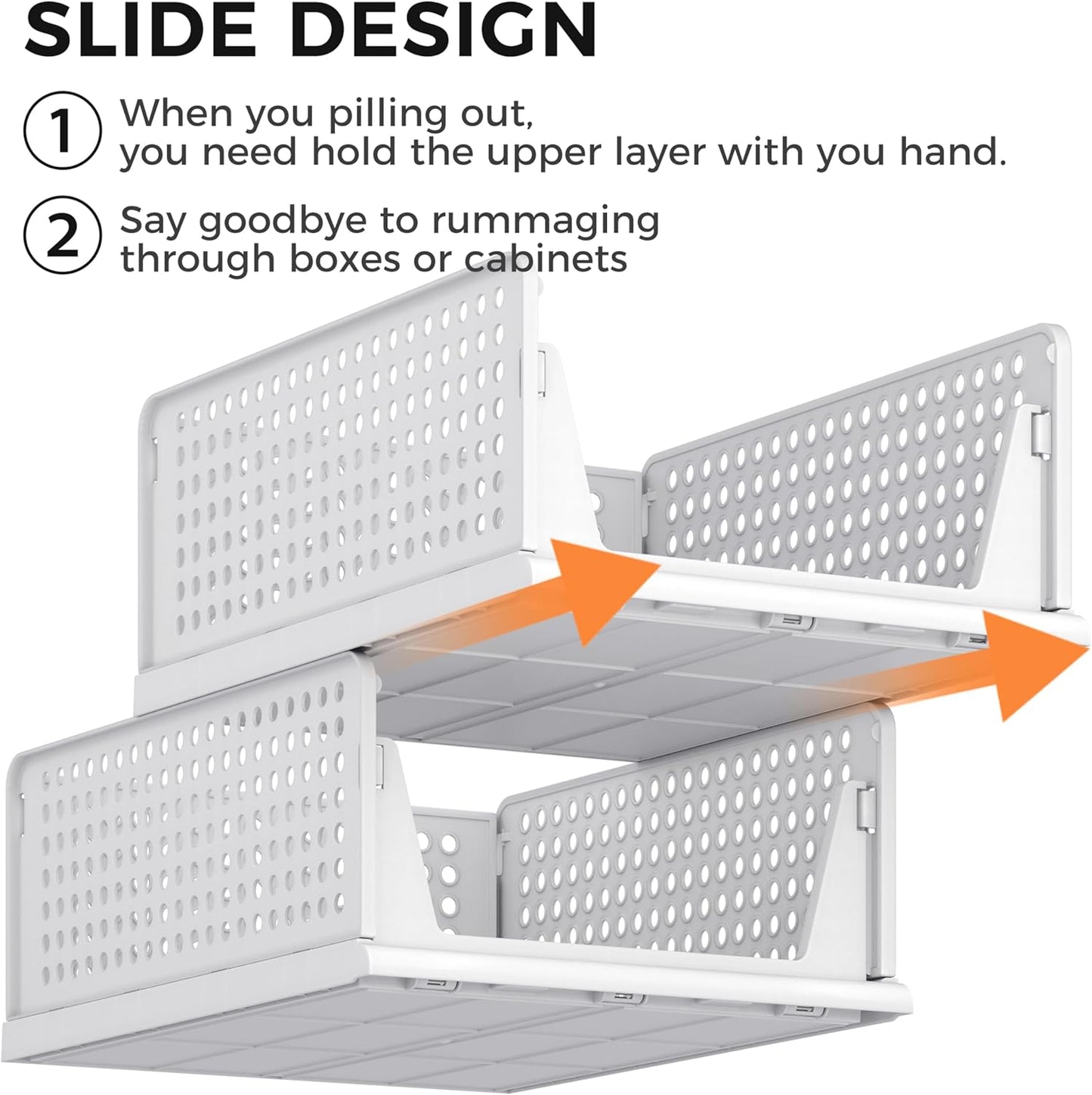 Pinkpum 6 Pack Closet Organizers Storage Box, Stackable Plastic Drawer Basket for Clothing, Stackable Storage Bins Shelf Storage Container for Closet Wardrobe Bedroom Bathroom Office White