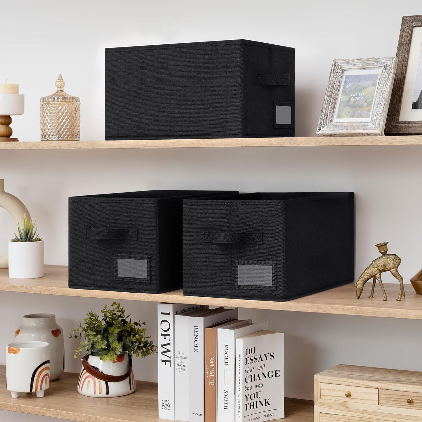 GRANNY SAYS Storage Bins, Storage Baskets for Shelves, Fabric Storage Bins for Clothes, Closet Organization Bin, Collapsible Storage Bin with Handles, Decorative Storage Box, Black, Large, 3-Pack