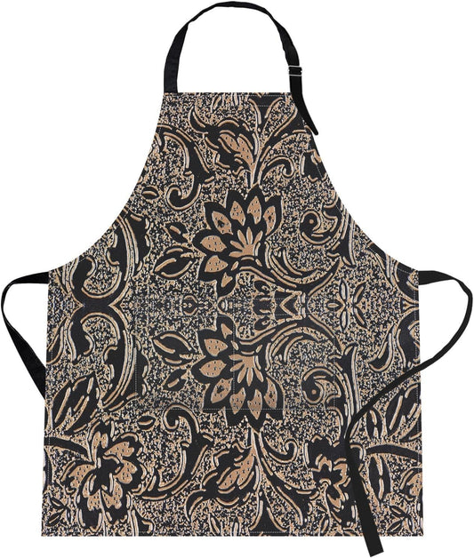Britimes Apron Home Kitchen Cooking Baking Gardening for Women Men With Pockets Beige Abstract Embossed Texture Flower 32x28 inch