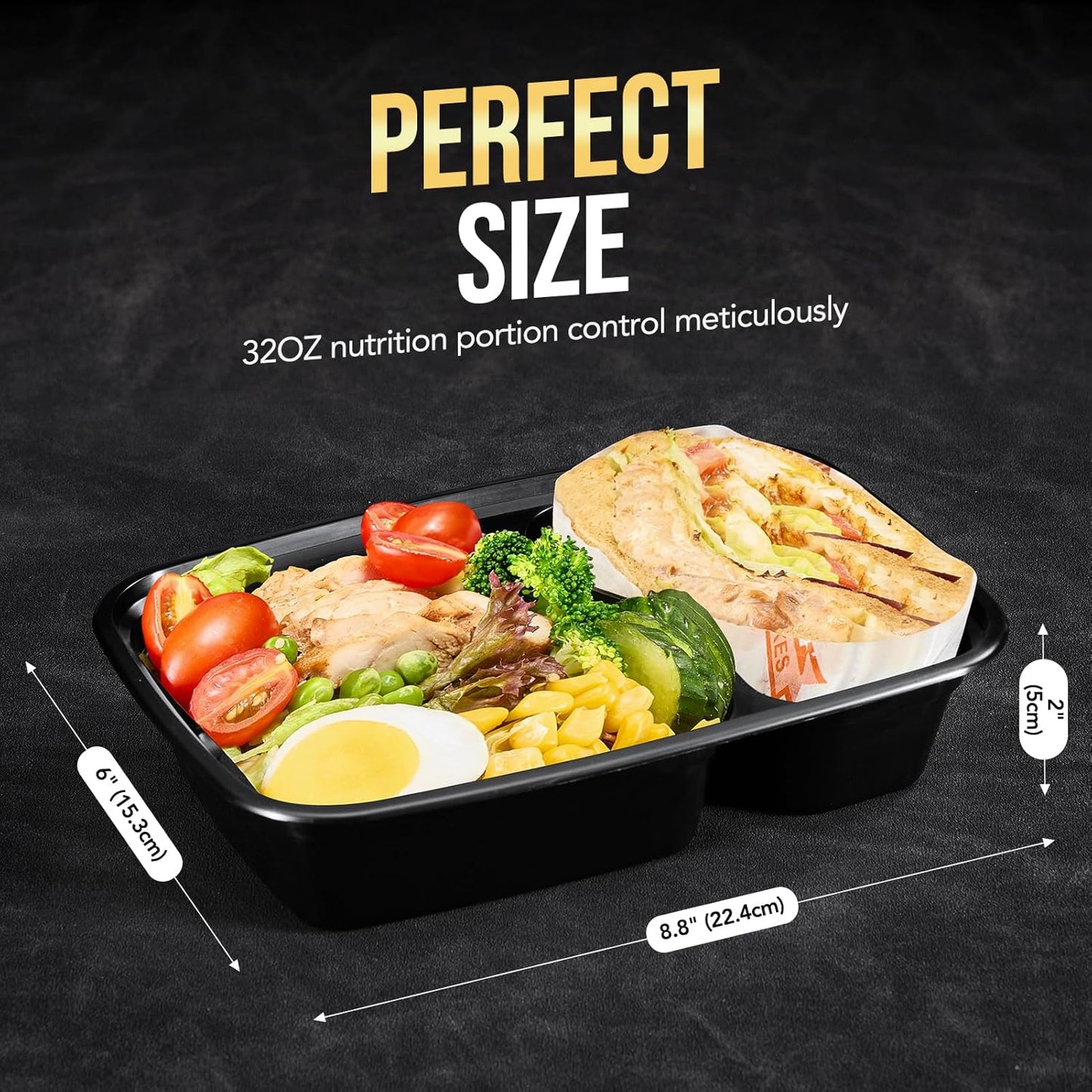 Glotoch 50 Pack 32 oz Meal Prep Containers Reusable, 2 Compartment Food Containers with Lids To Go Containers, Lunch-Microwave, Freezer, Dishwasher Safe