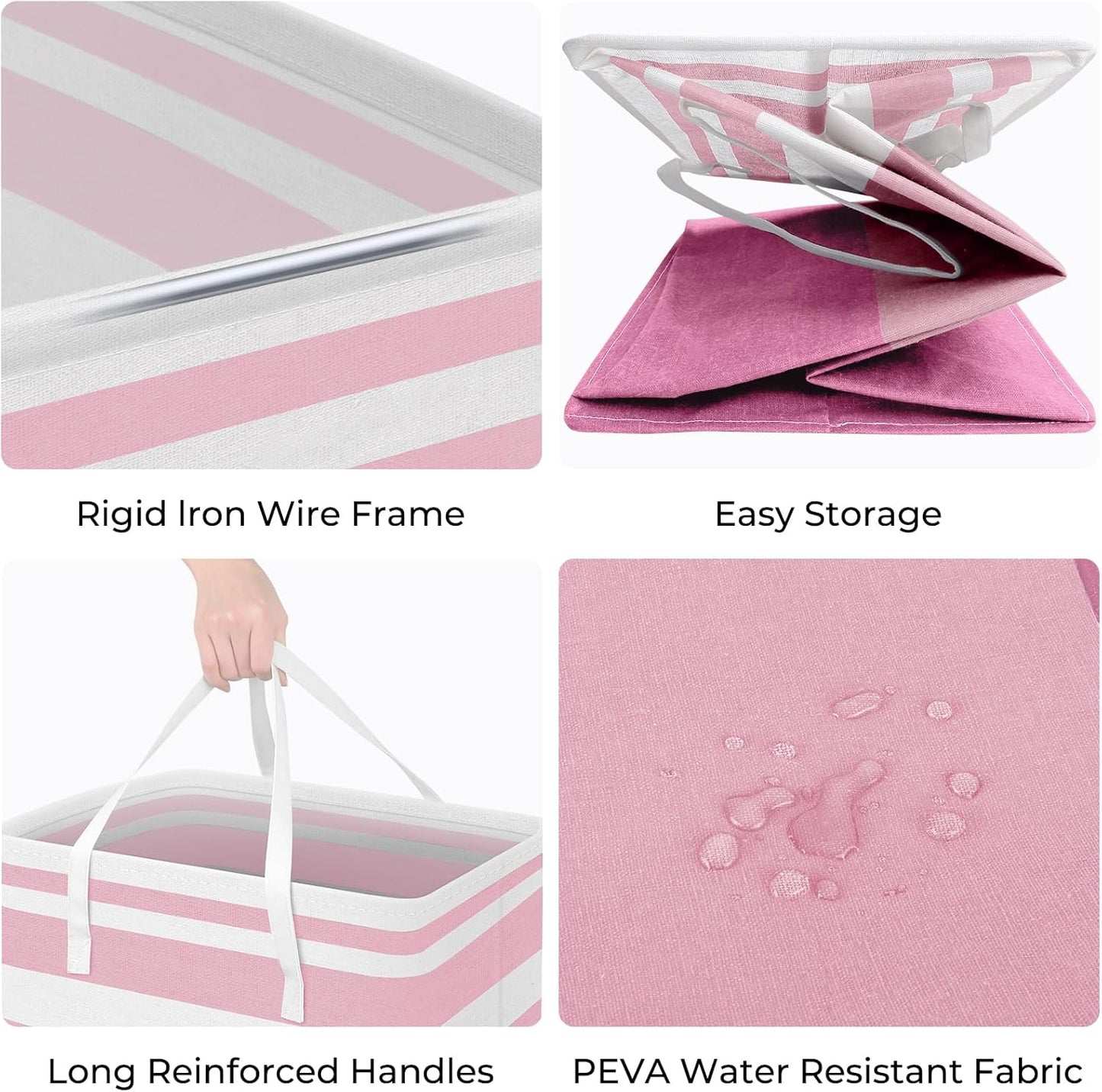 HomeHacks 2 Pack Large Laundry Baskets, Waterproof, Freestanding Laundry Hampers, Collapsible Clothes Hamper with Reinforced Handles in Laundry, College Dorm, Bathroom, Bedroom (Pink, 75Lx2)