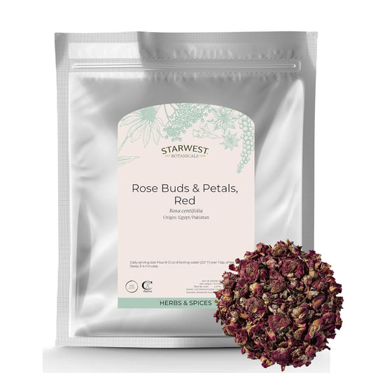 Starwest Botanicals Dried Red Rose Buds & Petals - Edible Flower for Tea, Baking, & Cooking, Use for Soap or Lotions, Certified Kosher - Bulk 1 lb Bag