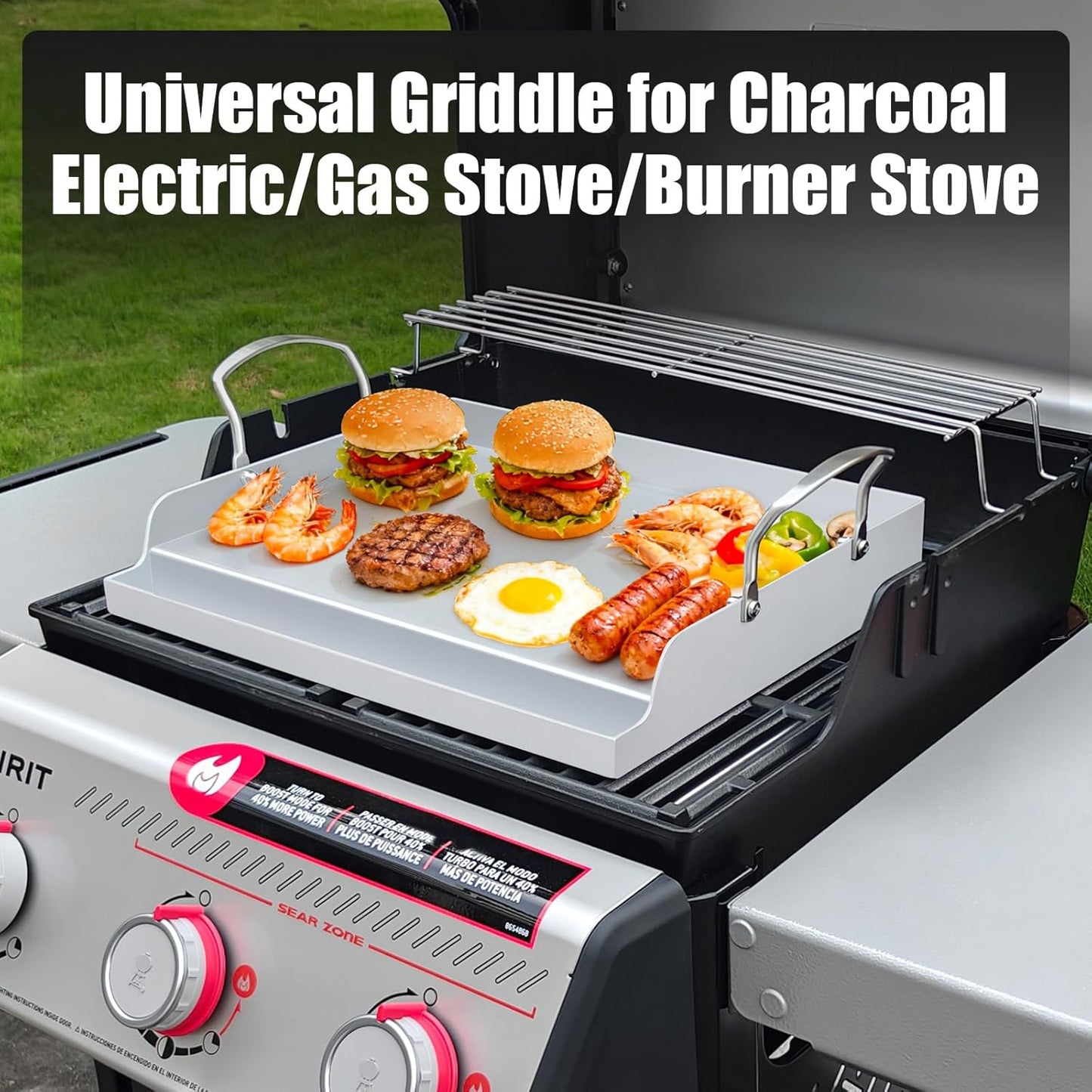 Nonstick Stainless Steel Griddle for Gas Grill Nanoceramic Griddle for Gas Top Stove 17" x 13" Flat Top Plate Cooking Skillet Pan Teppanyaki for Camping Outdoor Tailgating Plancha Para Cocinar