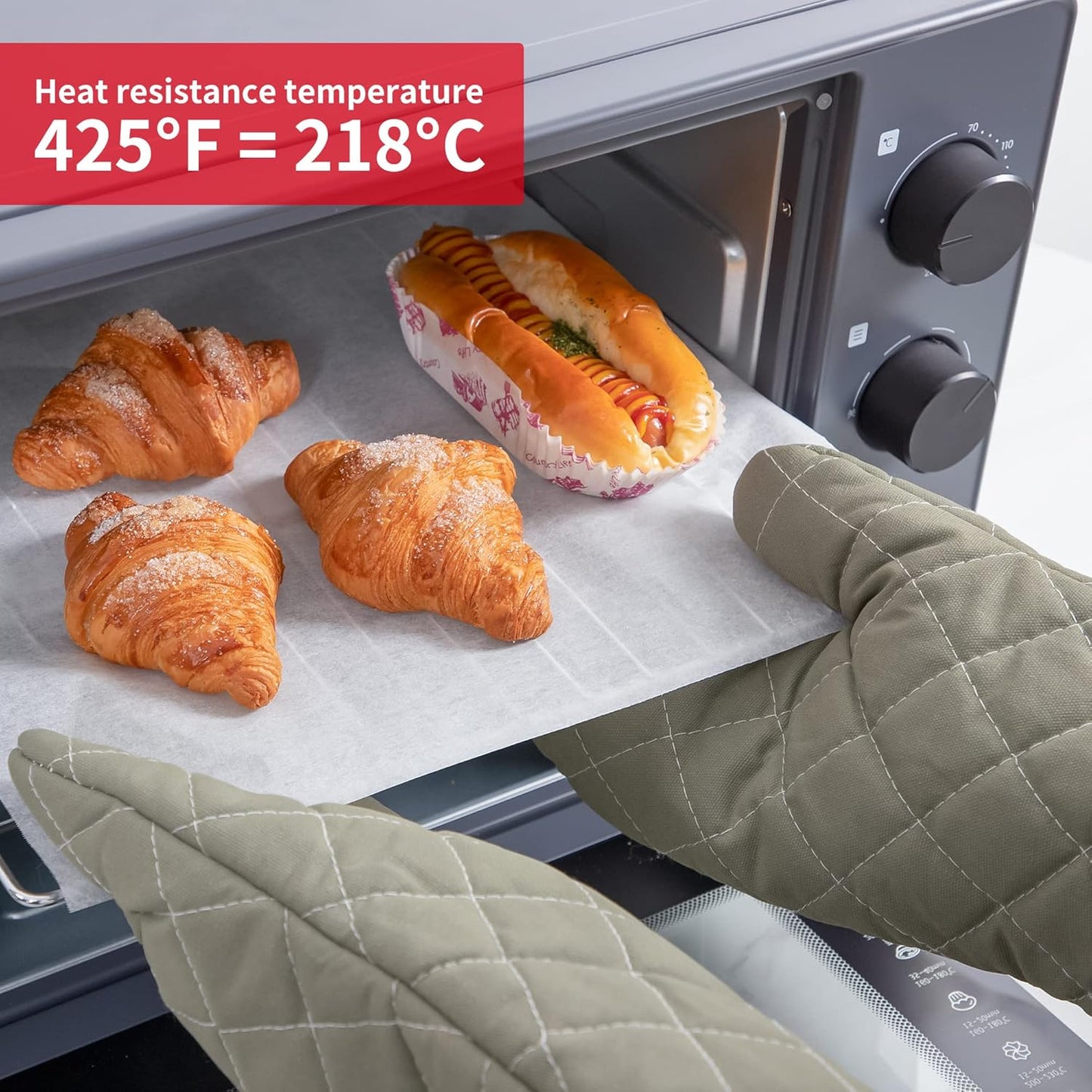 ARCLIBER Oven Mitts Heat Fire Resistant Oven Mitts 425 ° F, Quilted Terry Cloth Cotton Soft Lining Oven Gloves, Extra Long Kitchen Mittens for Cooking Baking