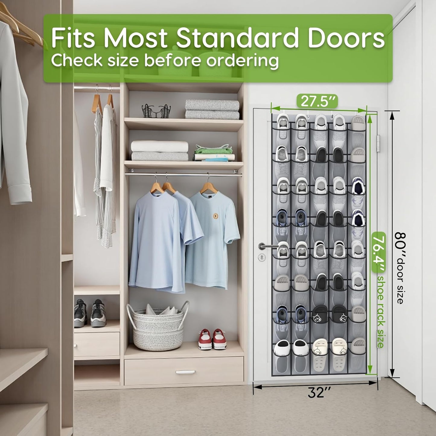 Unjumbly Over the Door Shoe Organizer with 40 Large Breathable Mesh Pockets, Space Saving Shoe Holder, Hanging Shoe Rack for Entryway Bedroom Closet Storage (Grey, 80 Pockets)
