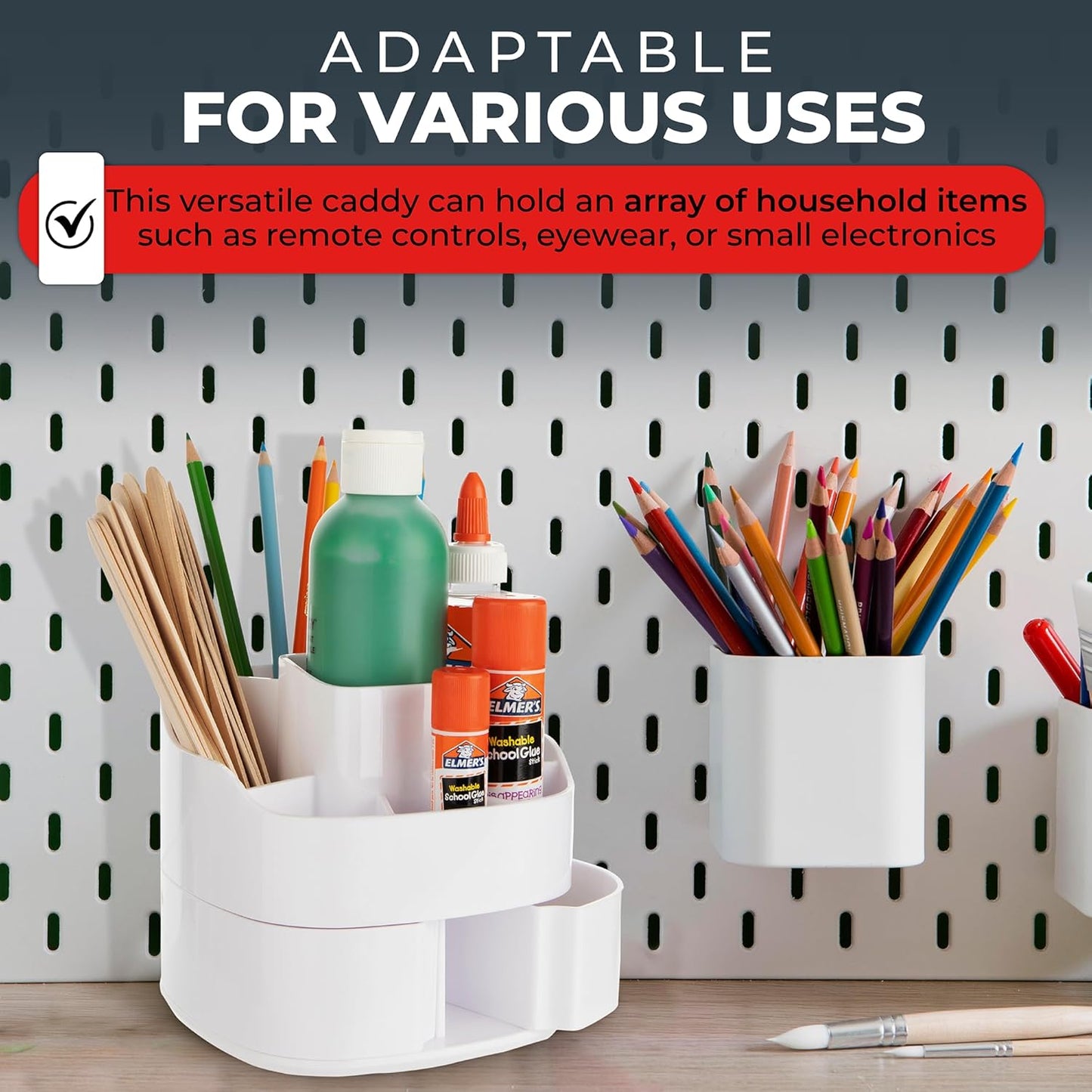 Masirs Small Rotating Makeup Organizer - Mini Yet Spacious Cosmetic Storage Solution with Multiple Compartments - The Perfect Spinning Make-Up Caddy for Vanity or Bathroom Counter (Square - White)