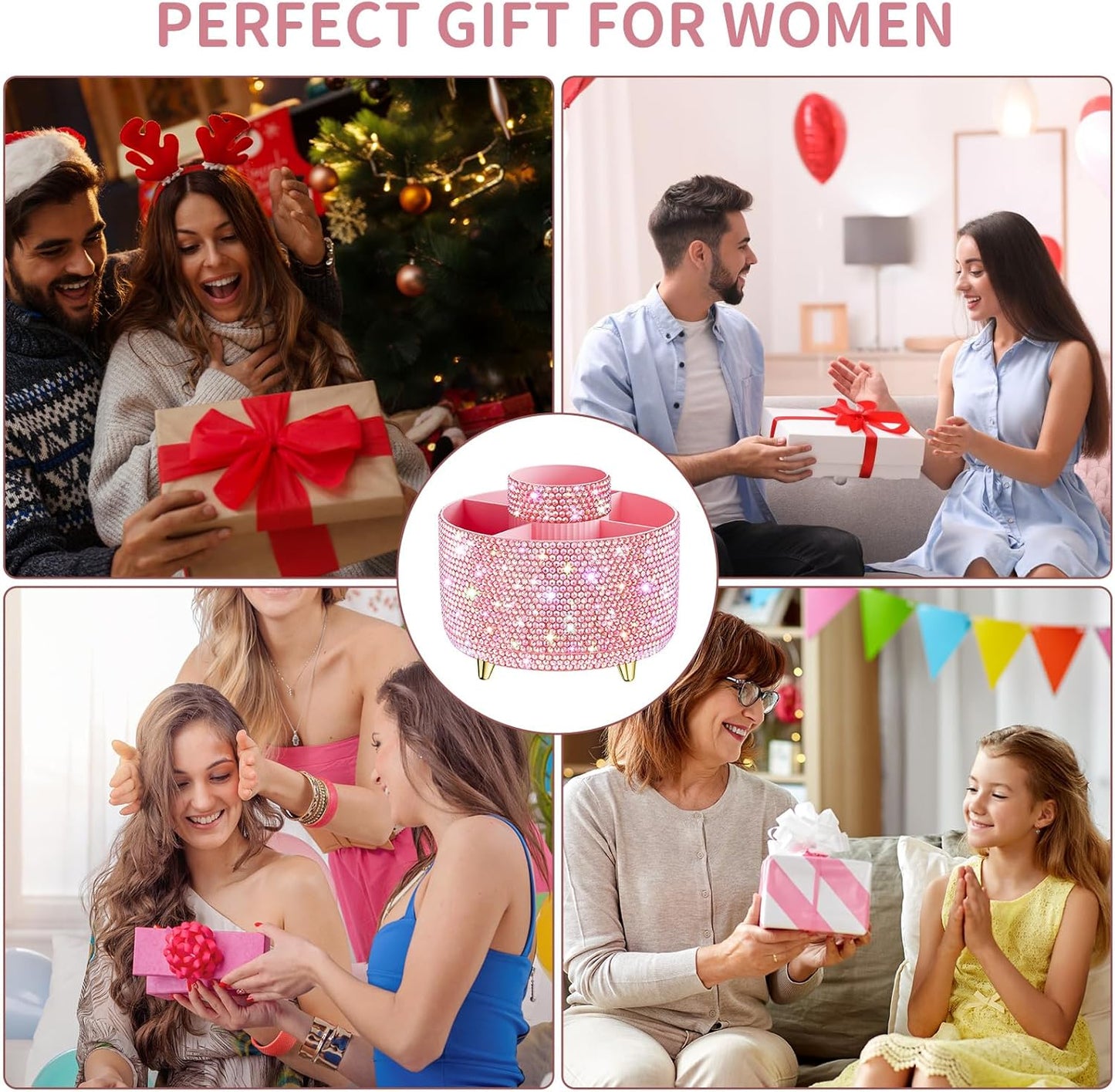 Bling 360° Rotate Makeup Brush Holder Organizer, Makeup Organizers Countertop, Makeup organization and Skincare Storage for Vanity, Gift for Women Girls (Bling dz-Pink)