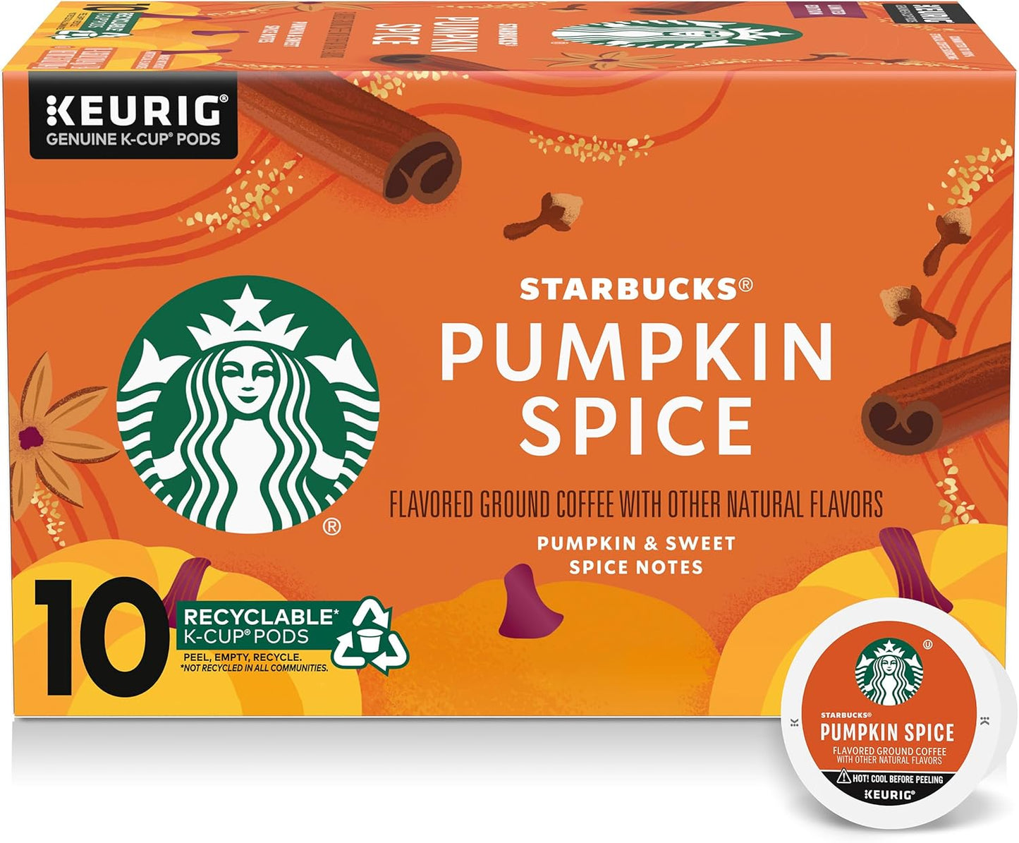 Starbucks K-Cup Coffee Pods—Pumpkin Spice Flavored Coffee—100% Arabica—Naturally Flavored—1 box (10 pods)
