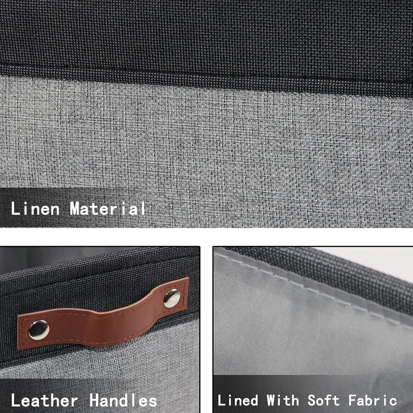 HNZIGE Storage Basket Bins(3 Pack) Large Collapsible Storage Baskets for Organizing Shelf Closet Bedroom, Perfect Storage Bin with Handles for Closet, Clothes, Toy?Black & Gray, 15" x 11" x 9.5")