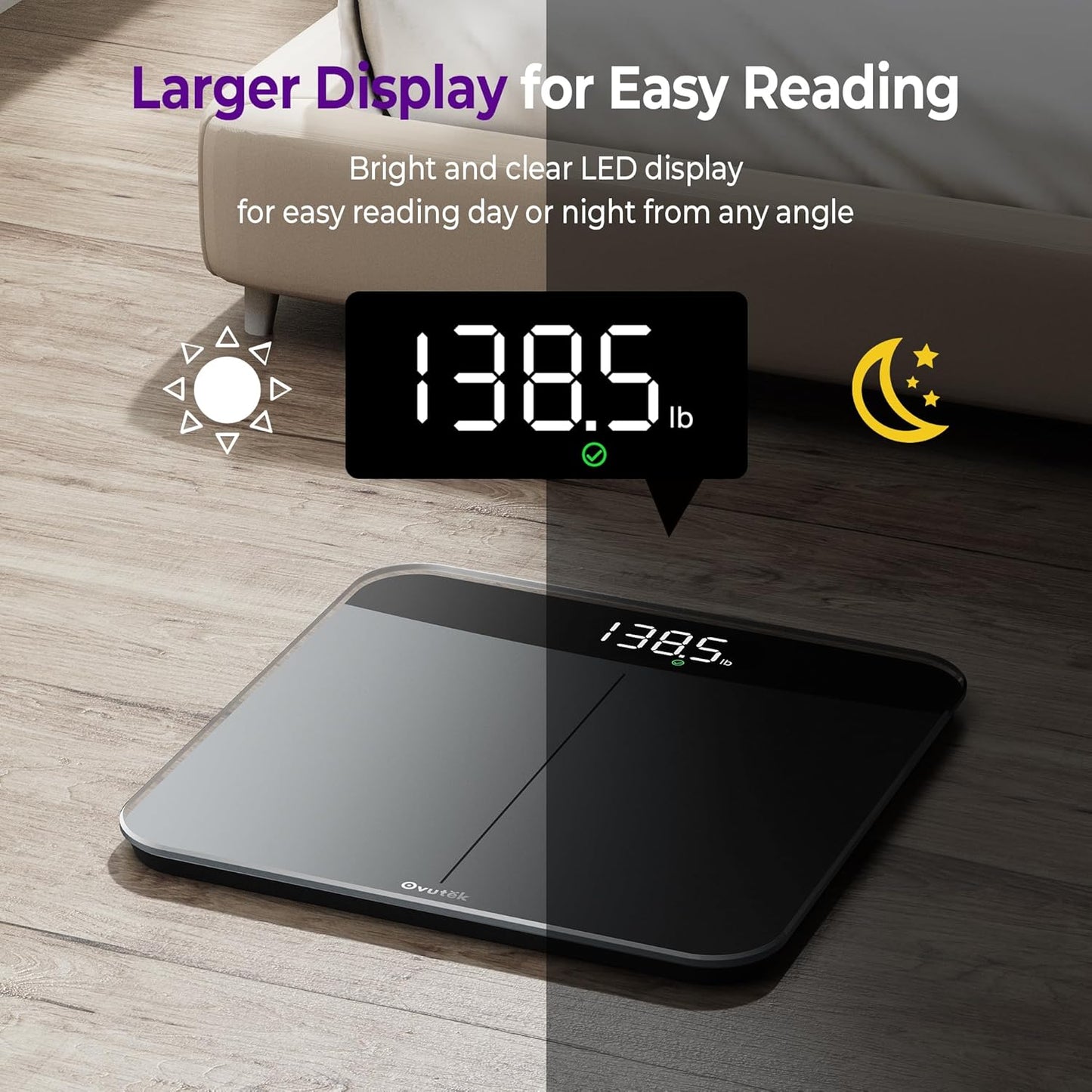 Ovutek Bathroom Scales Digital Weight, Topnotch Quality 450lb Weight Scale, Most Accurate to 0.05lb, Automatic Weighing Scale for Body Weight, Baby, Pet, Larger LED, Sturdy and Durable Base Machine