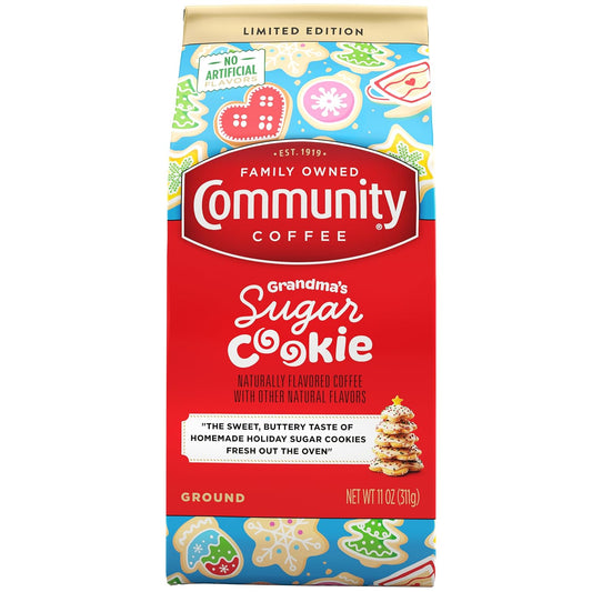 Community Coffee Grandma's Sugar Cookie Ground Coffee, Limited Edition Holiday Flavor, Natural Ingredients, 11 Ounce (Pack of 1)