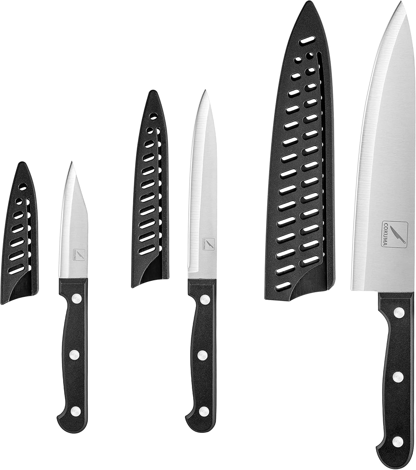 Kitchen Knife, 3-Pcs Knife Set With Sheath, 8 Inch Chef Knife, 4.5 Inch Utility Knife, 4 Inch Paring Chef Knife, Stainless Steel, Black