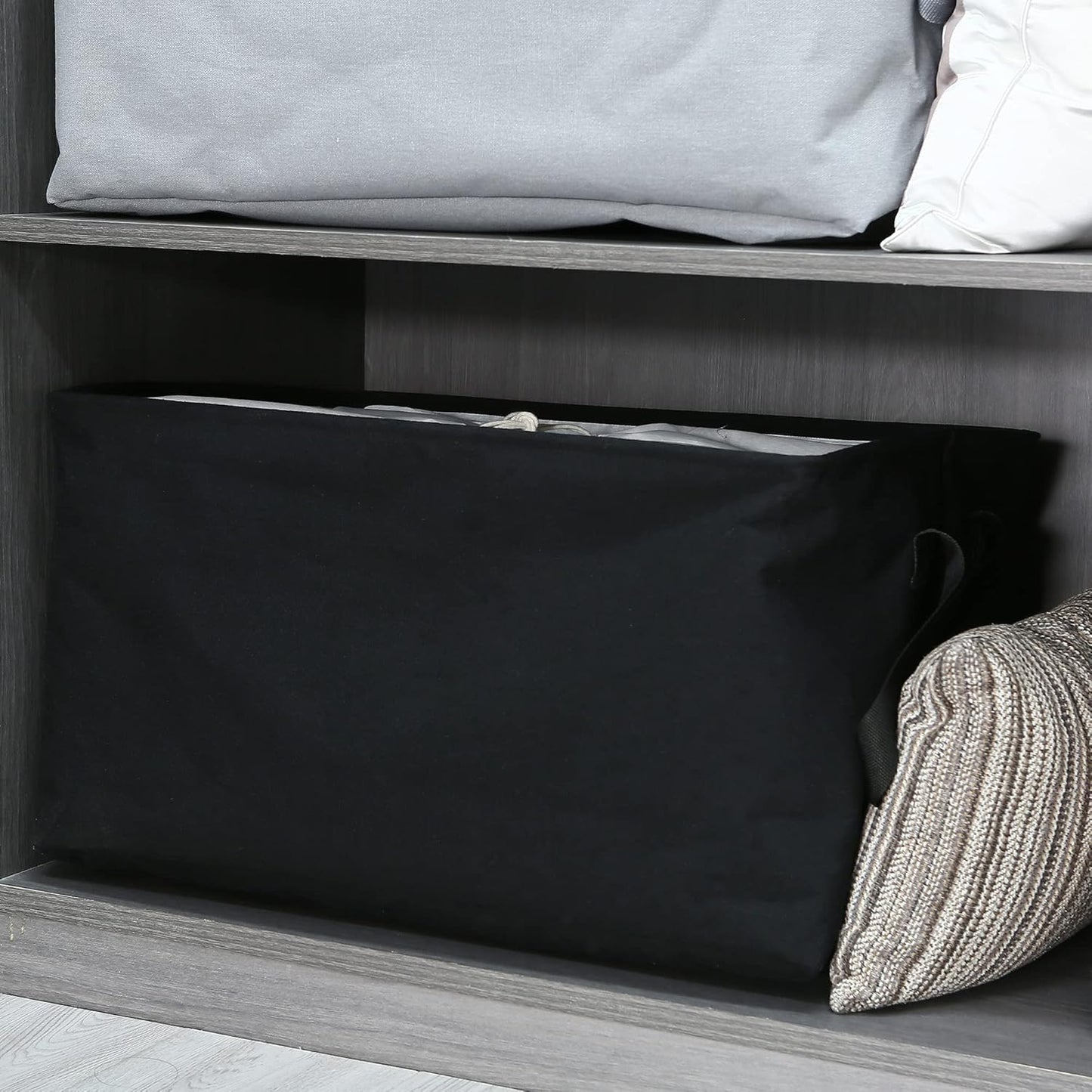 Hinwo 102L XXL Storage Bins, 4-Pack Closet Organizers and Storage, Foldable Clothes Storage Baskets with Handles, Containers for Clothing, Blanket, Comforters, Toys, Bedding (Black)