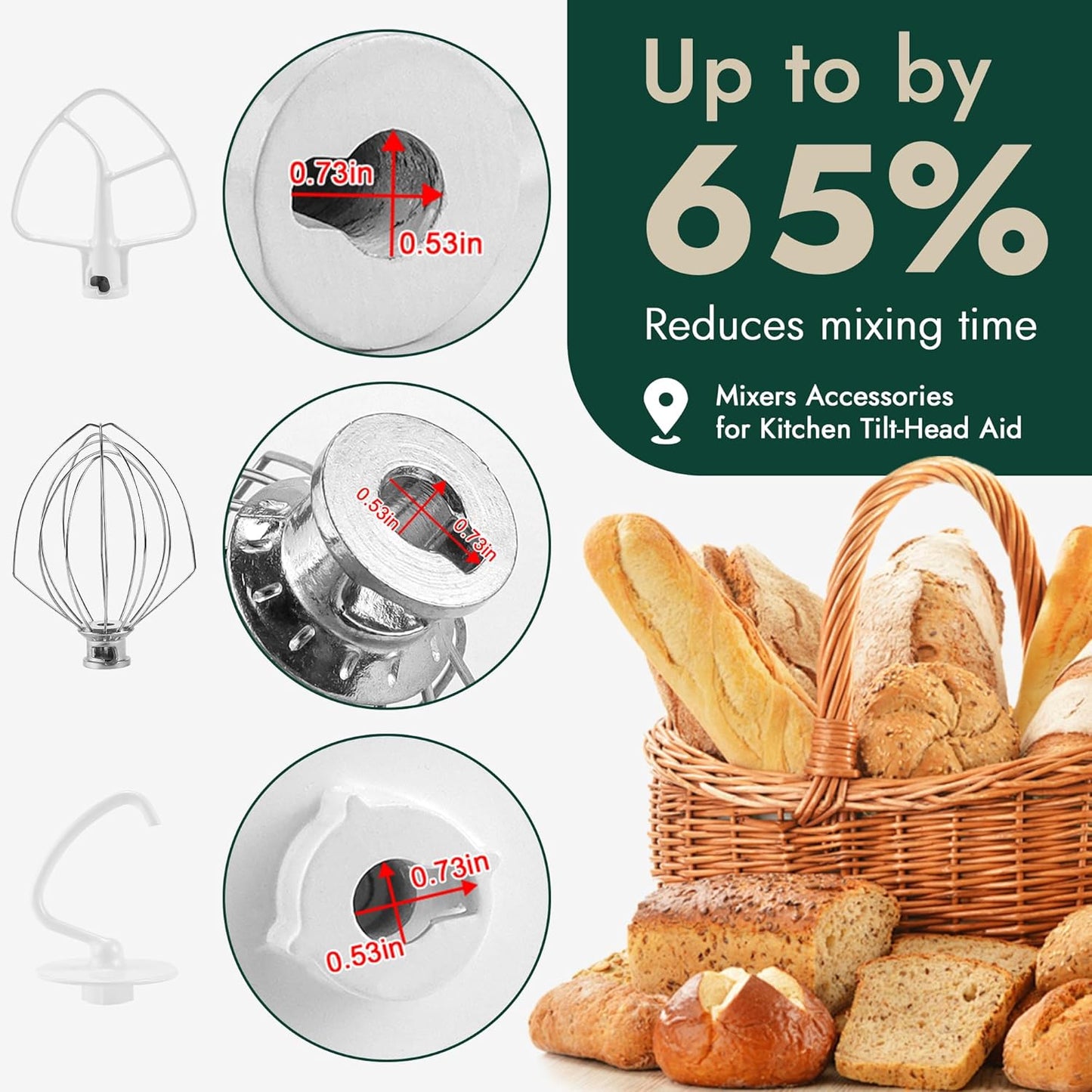 3 Pieces Stand Mixers Repair Set for Kitchen Tilt-Head Stand Mixers K45DH Dough Hook K45B Coated Flat Blade Paddle K45WW Wire Whip Compatible with kitchen aid Mixers Accessories by AMI PARTS