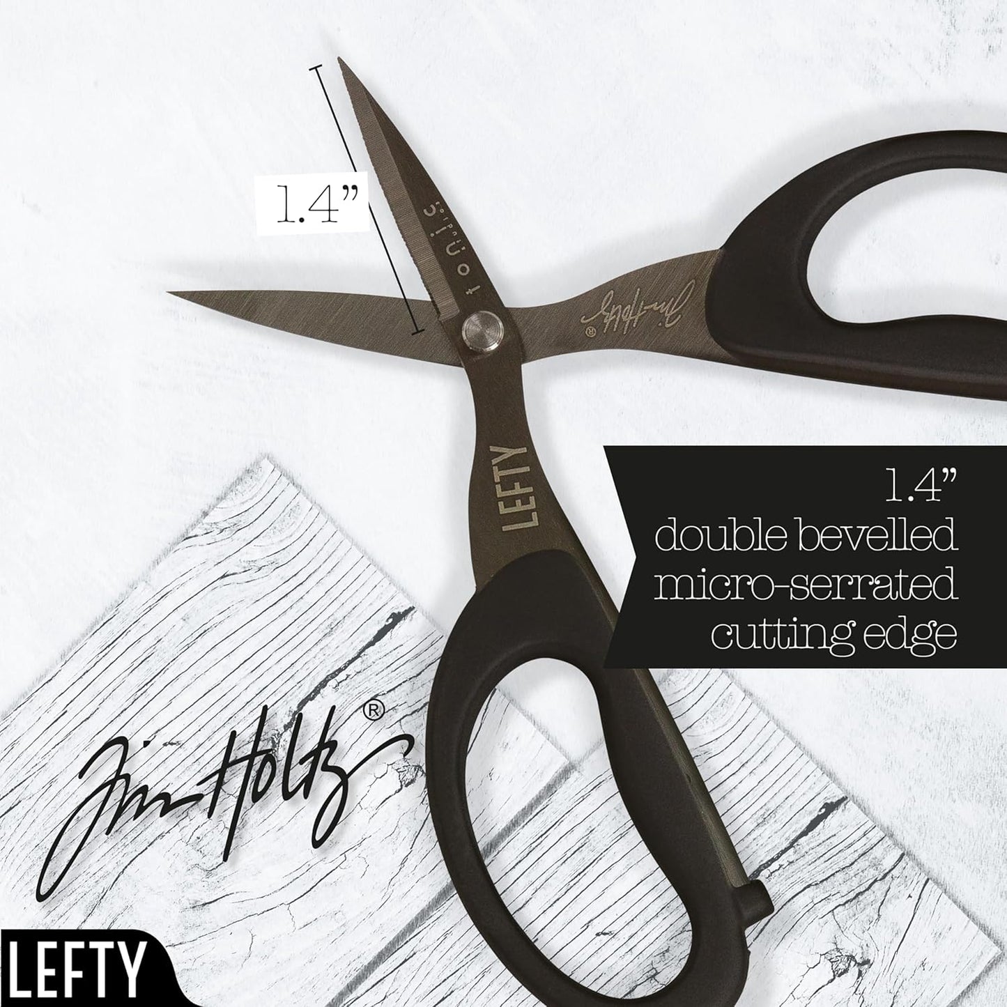 Tim Holtz Left Handed Scissors - 5 Inch Mini Snips with Micro Serrated Blade - Lefty Craft Tool for Cutting Paper, Fabric, and Sewing - Titanium with Black Comfort Grip Handles