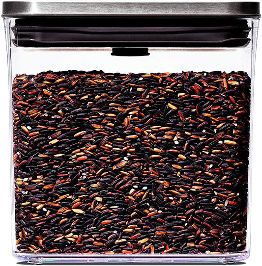 OXO Steel POP Container Short Rectangle- 1.7 Qt for Brown Sugar, Dried Beans and More,Grey