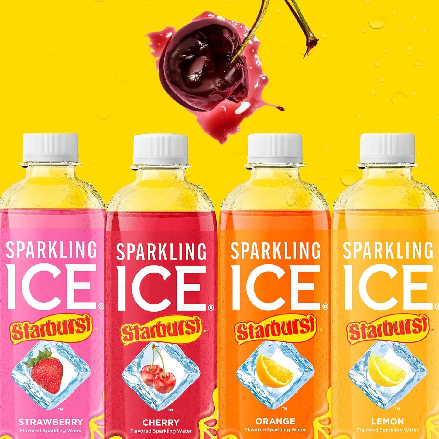 Sparkling Ice STARBURST Cherry, Zero Sugar Flavored Sparkling Water, with Vitamins and Antioxidants, Low Calorie Beverage, 17 fl oz Bottles (Pack of 12)