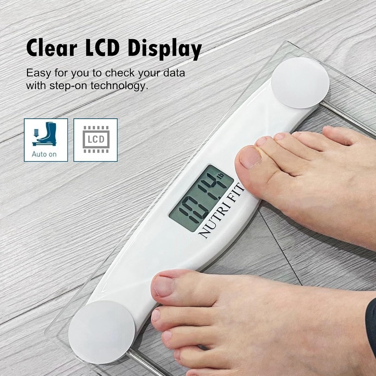 NUTRI FIT Digital Bathroom Scale for Body Weight Loss, Precision Weighing, High Accuracy, 330 lbs Capacity, Step-on Technology with AAA Batteries, Birthday Gifts, Bright White