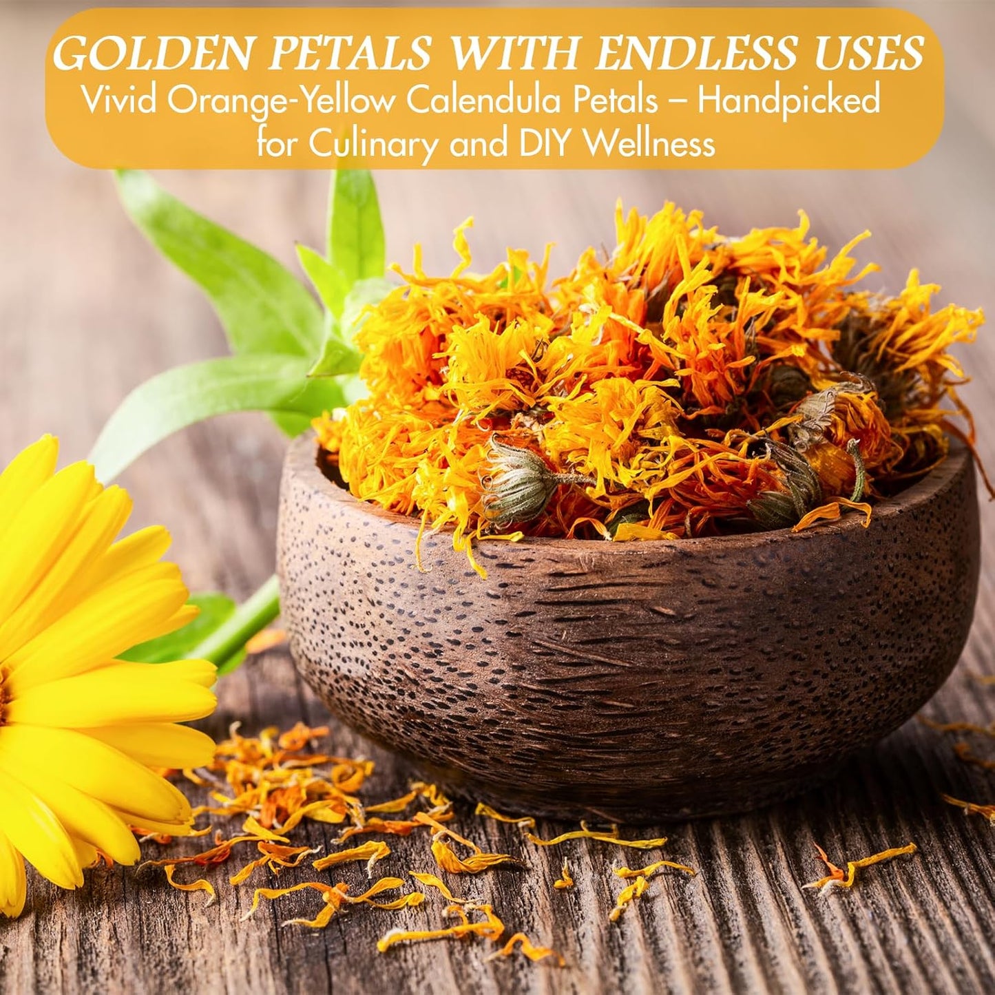 Cure Wid Pure Certified Organic Dried Calendula Flowers | 4 oz Resealable Pack Whole Organic Calendula Flowers for Skincare,DIY Remedies & Herbal Tea | Vibrant Color & Aromatic Dried Marigold Flower