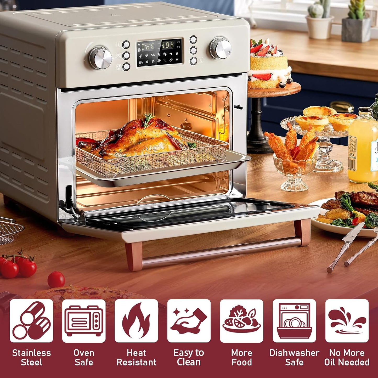 Stainless Steel Air Fryer Basket and Tray for Cuisinart TOA-60/TOA-65/TOA-70 Oven, Air Fryer Tray Replacement for Ninja Combi Cooker SFP701 Air Fryer Basket for Oven Air Fryer Pan Accessories for Oven