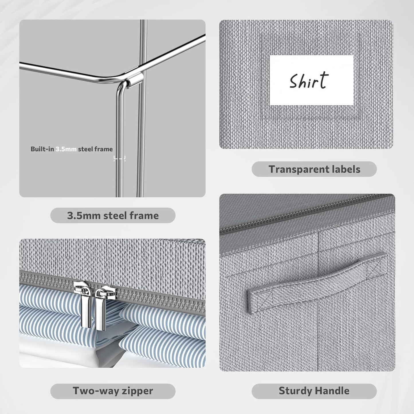 Clothes Storage Bins Box - Foldable Stackable Container Organizer Set with Clear Window & Carry Handles & Metal Frame - 2Pack Large Capacity for Bedding, Blankets, Books