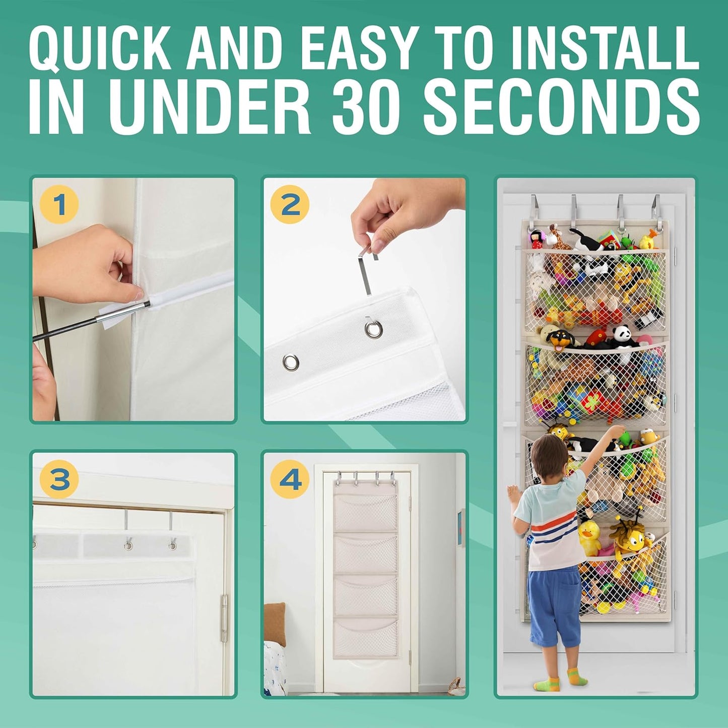 Honeyera Original Over Door Organizer for Stuffies, Breathable Hanging Storage Pockets for Baby Accessories and Plush Toys