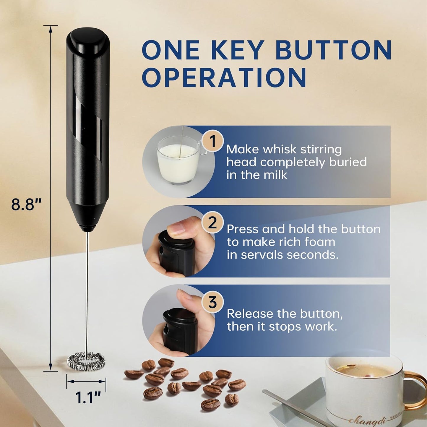 YSSOA Electric Milk Frother Handheld with Stainless Steel Stand Battery Operated Whisk Drink Mixer for Coffee, Frappe, Latte, Matcha, Hot Chocolate, Mini Hand Blender 2024 Version