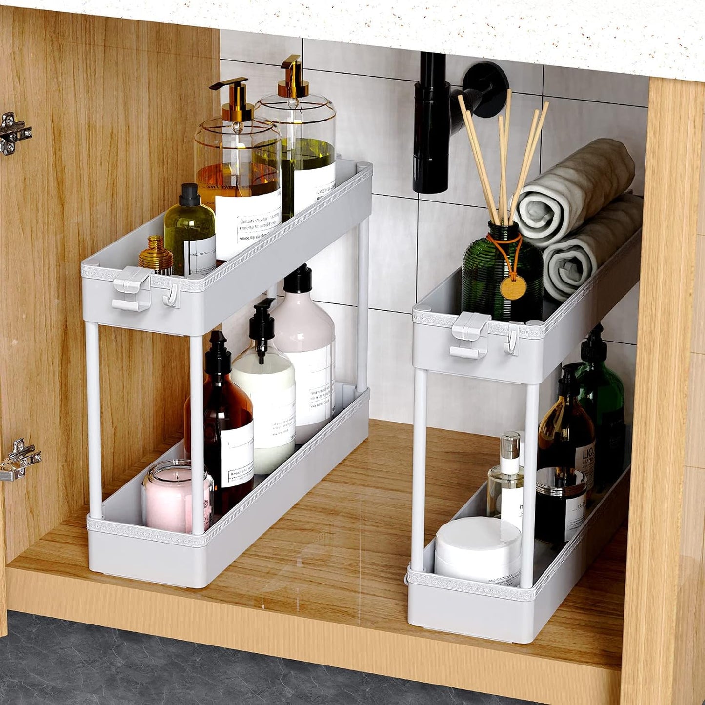 SPACEKEEPER Slim Rolling Storage Cart 4 Tier Bathroom Organizer Mobile Shelving Unit Storage Rolling Utility Cart Tower Rack for Kitchen Bathroom Laundry Narrow Places, Gray