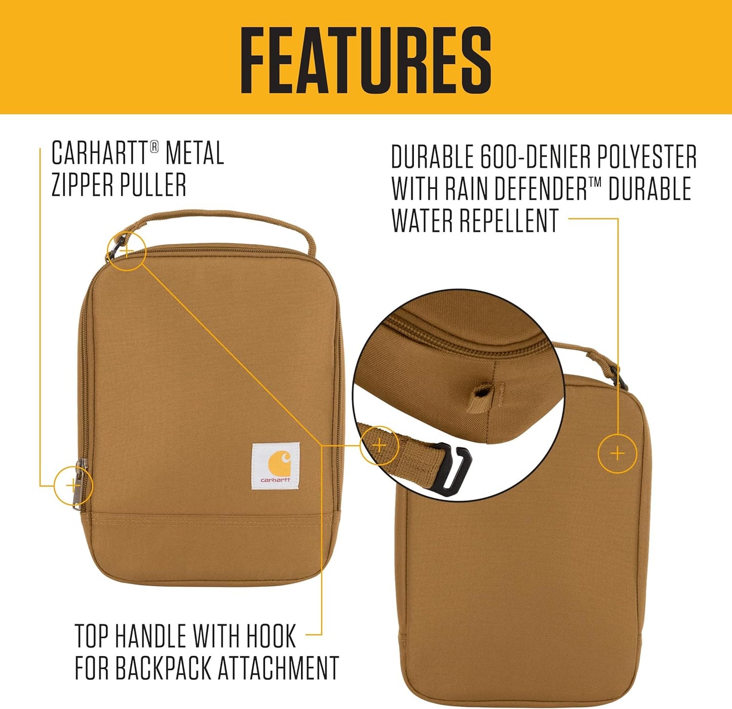 Carhartt Insulated Lunch Cooler For Men and Women, Fully Insulated Lunch Pale for Everyday Use, Seabrook