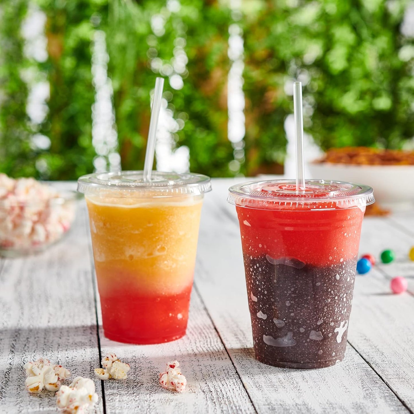 GUSTO Clear Plastic Cups with Flat Lids [16 oz - 50 Count] - Disposable Iced Coffee Cups with Lids - PET Plastic Cold Cups for Smoothies, Juices & To-Go Drinks - Formerly Comfy Package