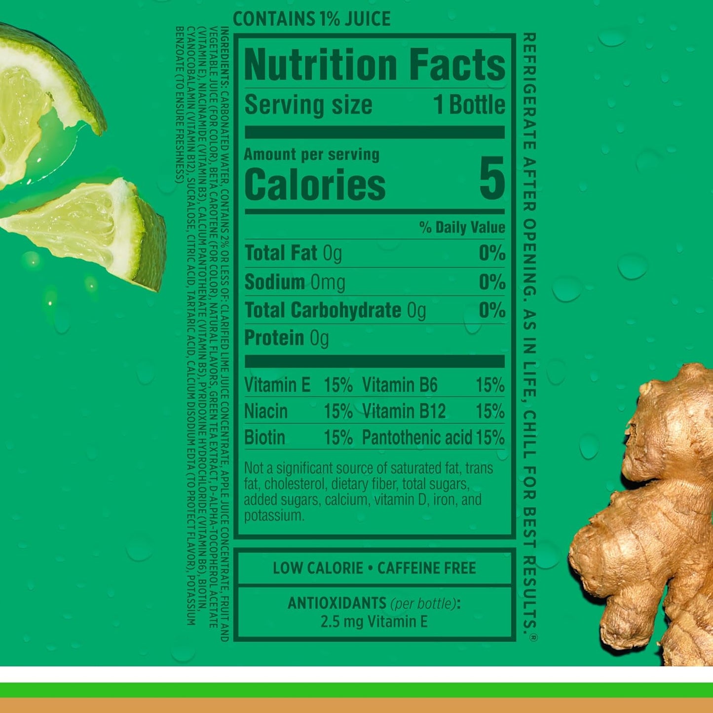 Sparkling Ice, Ginger Lime Sparkling Water, Zero Sugar Flavored Water, with Vitamins and Antioxidants, Low Calorie Beverage, 17 fl oz Bottles (Pack of 12)