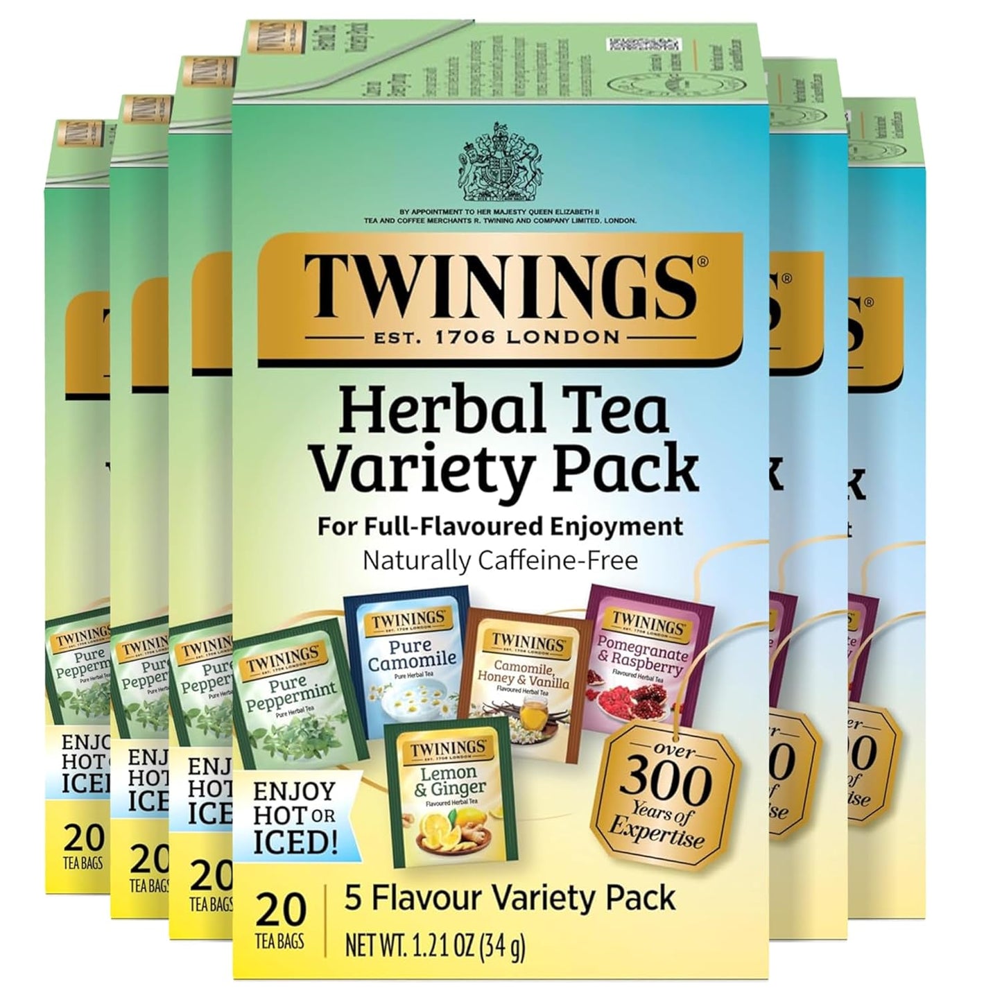 Twinings Herbal Tea Variety Pack, 20 Count (Pack of 6), Formerly Assorted Herbal, Includes 5 Flavours, Naturally Caffeine-Free, Enjoy Hot or Iced, 120 Teabags