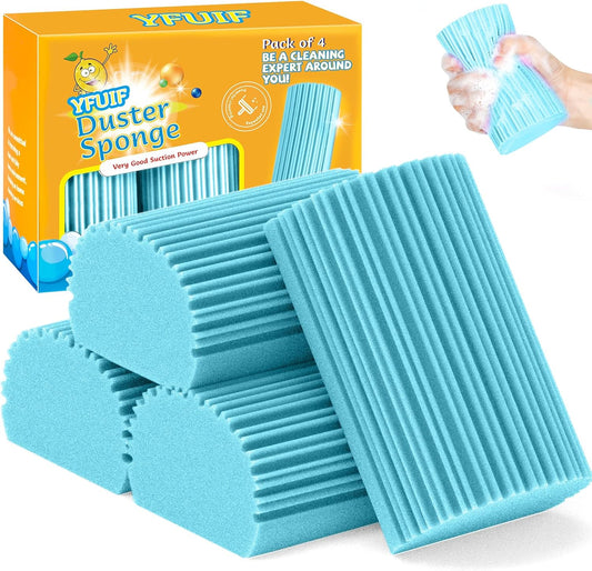 4 Pack Damp Clean Duster Sponge, Magic Sponge Eraser for Household Cleaning, Reusable Dusters Cleaning Supplies for Housekeeping, Dish, Blinds, Glass, Baseboards,Window Track Grooves and Faucets