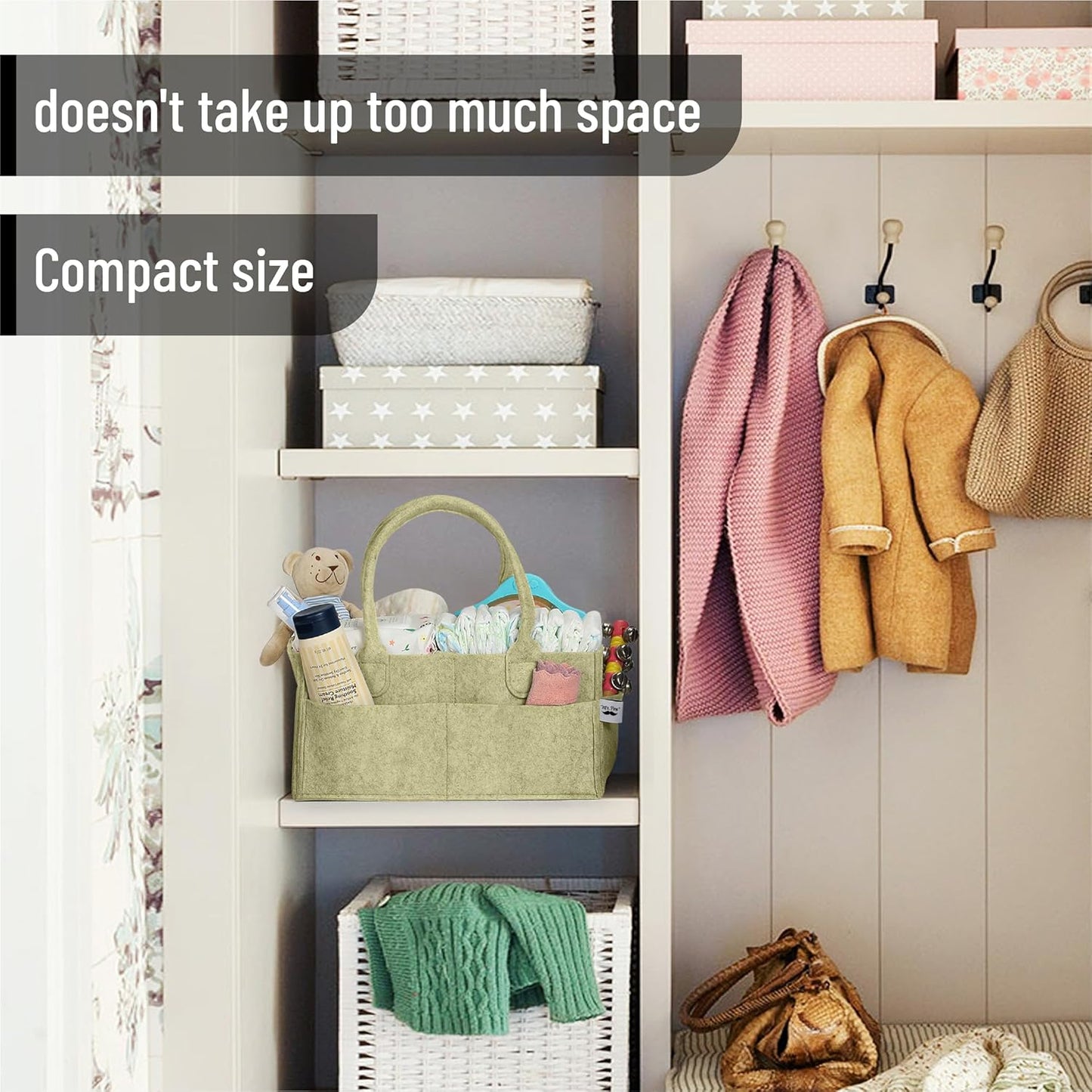 Mr. Pen- Baby Diaper Caddy Organizer, Olive Calm, Baby Caddy Organizer with Handle, Compact Size, Collapsible & Portable