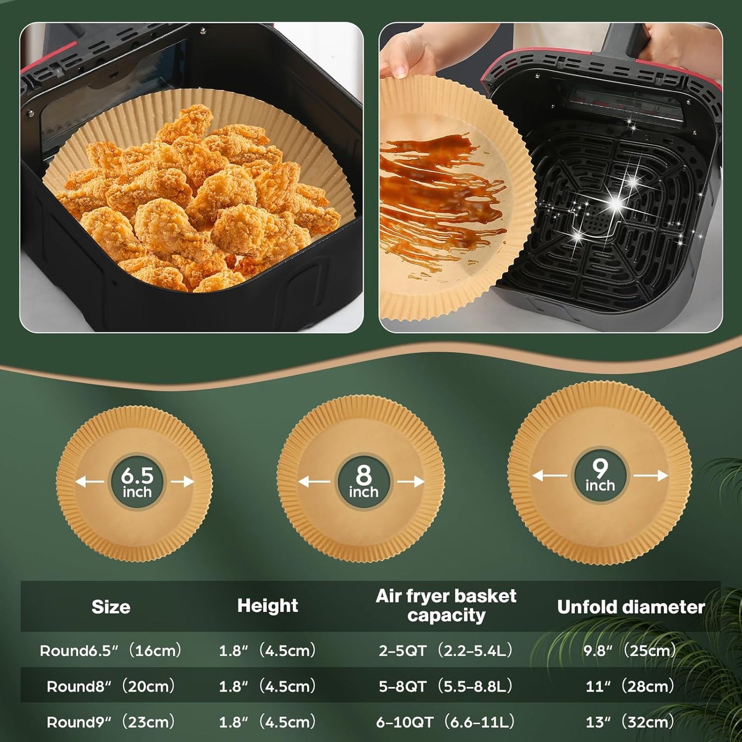 Air Fryer Paper Liners Disposable: 500Pcs 9 Inch Special Round Liners for Air Fryer, Grease and Water Proof Non Stick Basket Parchment Paper
