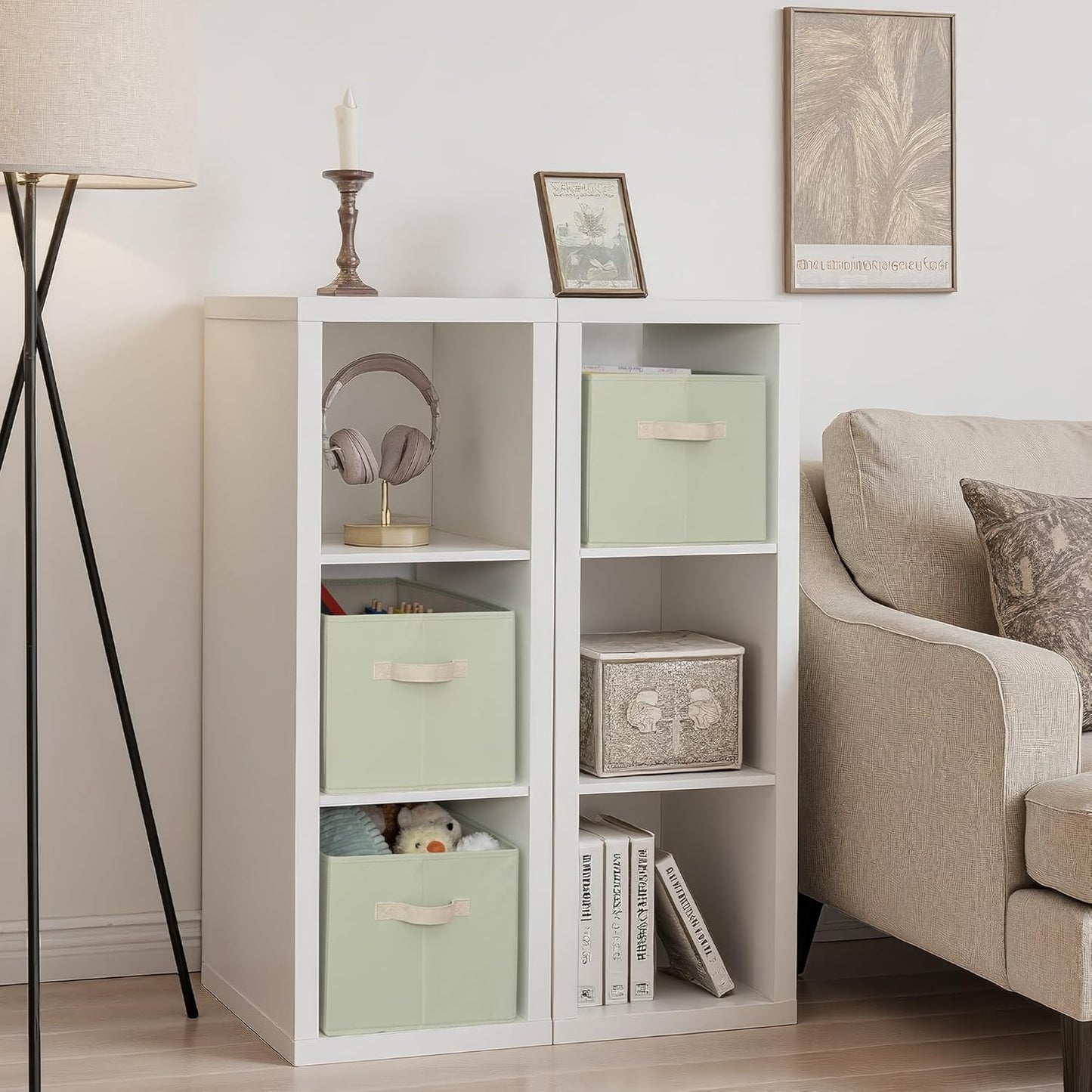 StorageWorks Storage Baskets for Shelves, Foldable Fabric Closet Storage Bins with Handles, Fabric Storage Bins Clothes Organizer, Light Green, 3-Pack, Extra Large