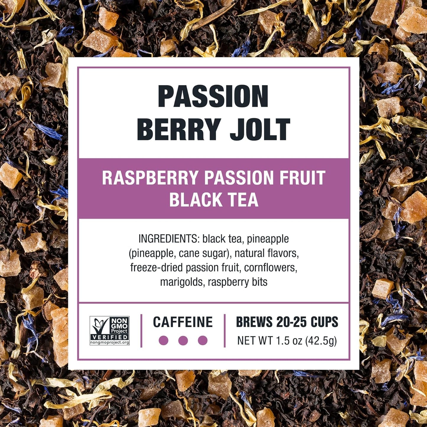 Tiesta Tea Passion Berry Jolt, Premium Loose Leaf, Classic Black Tea Blends, Raspberry Passion Fruit Black Tea, High-Caffeine, Hot or Iced Brews Up to 25 Cups, 1.5 Ounce Resealable Pouch