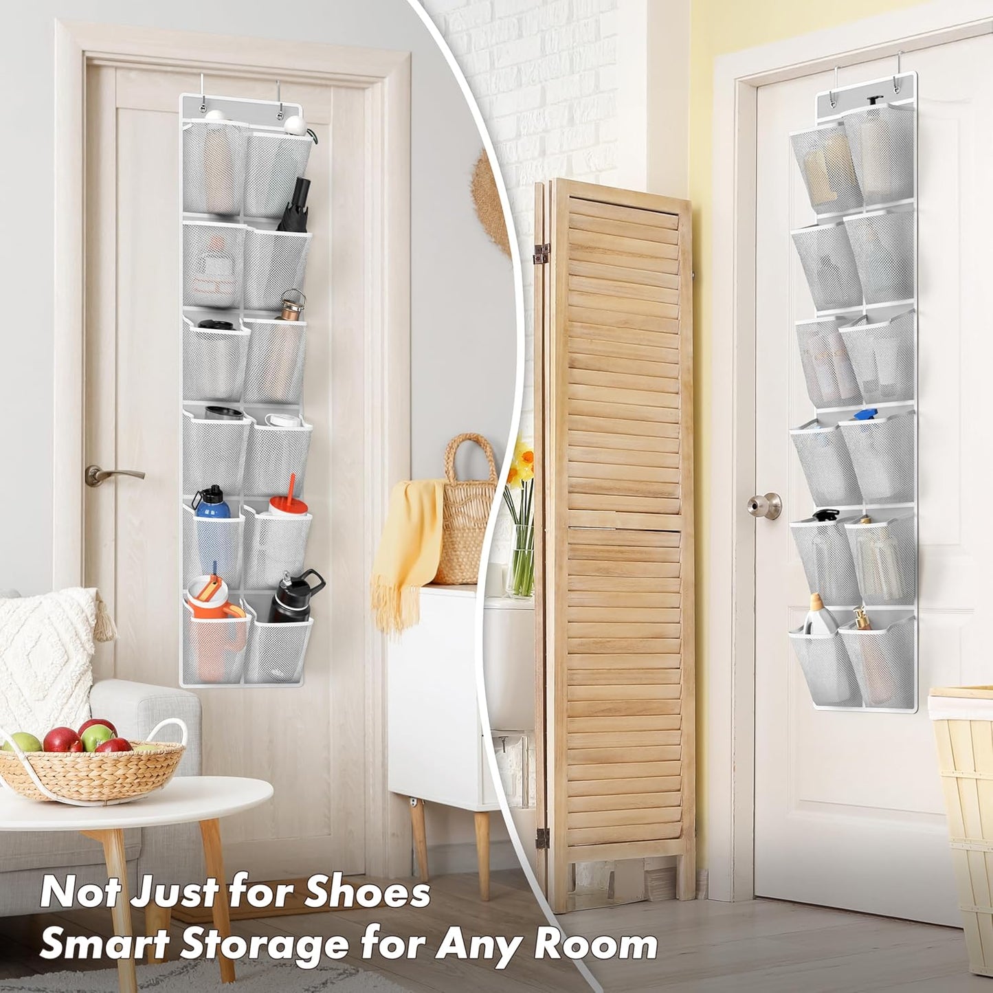 Simple Houseware 24 Pockets - 2PK 12 Large Pockets Over Door Hanging Shoe Organizer, Grey