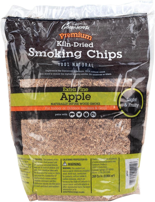 Camerons All Natural Extra Fine Apple BBQ Wood Chips - 260 Cu. in. Bag, Approx 2 Pounds - Kiln Dried Sawdust Shavings for Cocktail Smoking Guns, Smokers, Smoke Boxes - Barbecue Grilling Gifts for Men