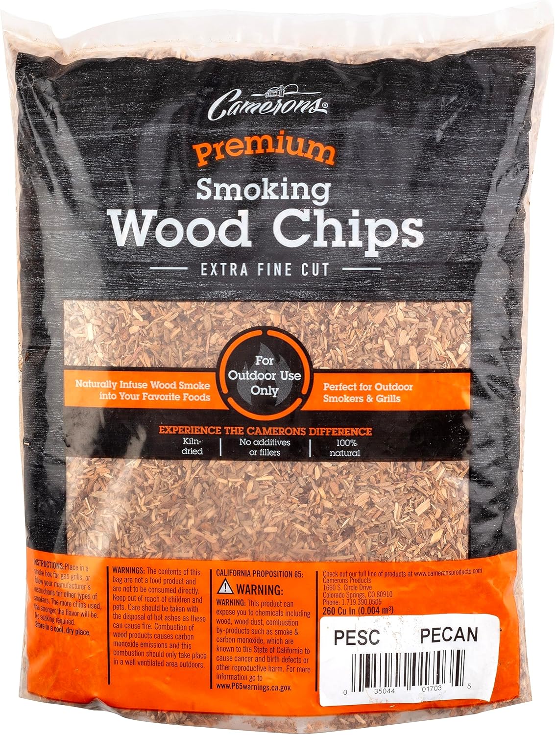 Camerons All Natural Extra Fine Pecan BBQ Wood Chips - 260 Cu. in. Bag, Approx 2 Pounds - Kiln Dried Sawdust Shavings for Cocktail Smoking Guns, Smokers, Smoke Boxes - Barbecue Grilling Gifts for Men