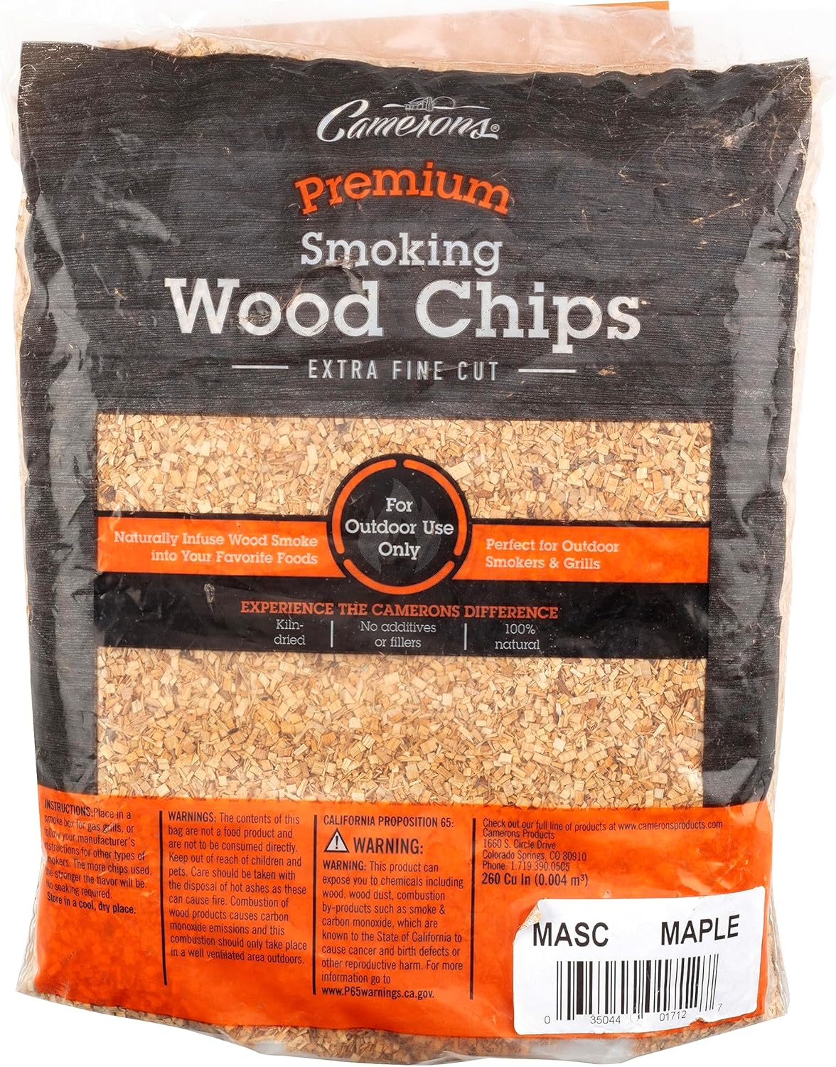 Camerons All Natural Extra Fine Maple BBQ Wood Chips - 260 Cu. in. Bag, Approx 2 Pounds - Kiln Dried Sawdust Shavings for Cocktail Smoking Guns, Smokers, Smoke Boxes - Barbecue Grilling Gifts for Men